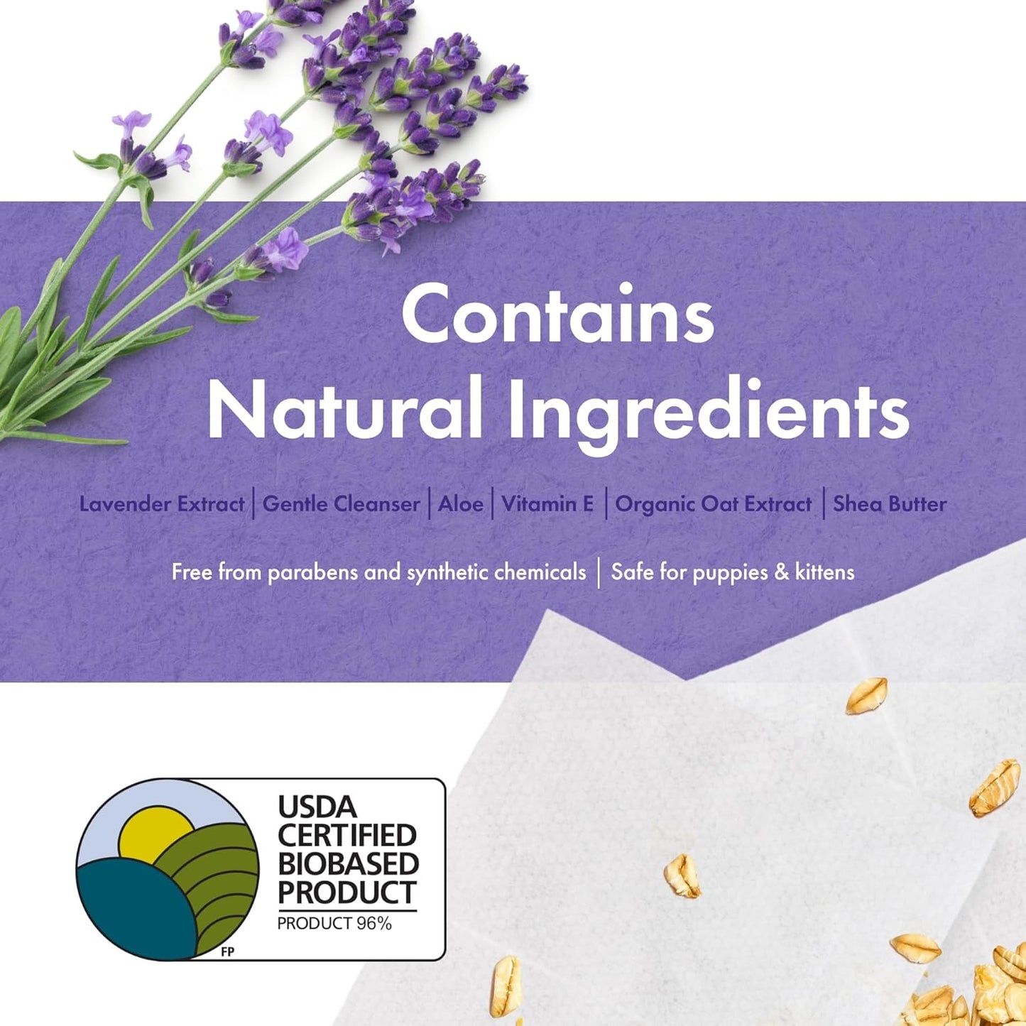 Petkin Plant-Based PetWipes, 100 Wipes - Biobased, Sustainable, Big & Thick Pet Wipes for Dogs & Cats - for Face, Paws, Ears, Body & Eye Area - Consciously Cleans & Conditions - Lavender