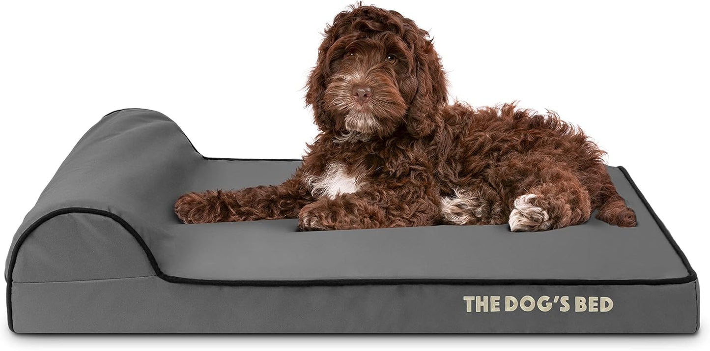 The Dog’s Bed Orthopedic Memory Foam Dog Bed with Headrest, Oxford Fabric,Grey with Black Trim, Medium, 3-Inch
