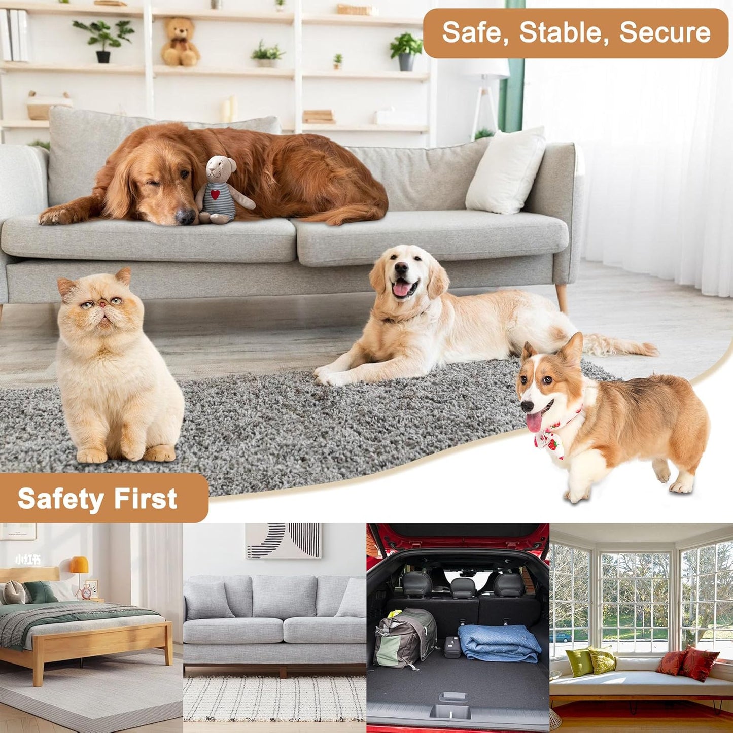 Rockever Dog Ramp, Folding Dog Ramp, Wooden Non-Slip Dog ramp for Couch for Small Medium Old Dogs, Adjustable from 11" to 14" 3 Levels Pet Ramp for Couch, Bed, Car