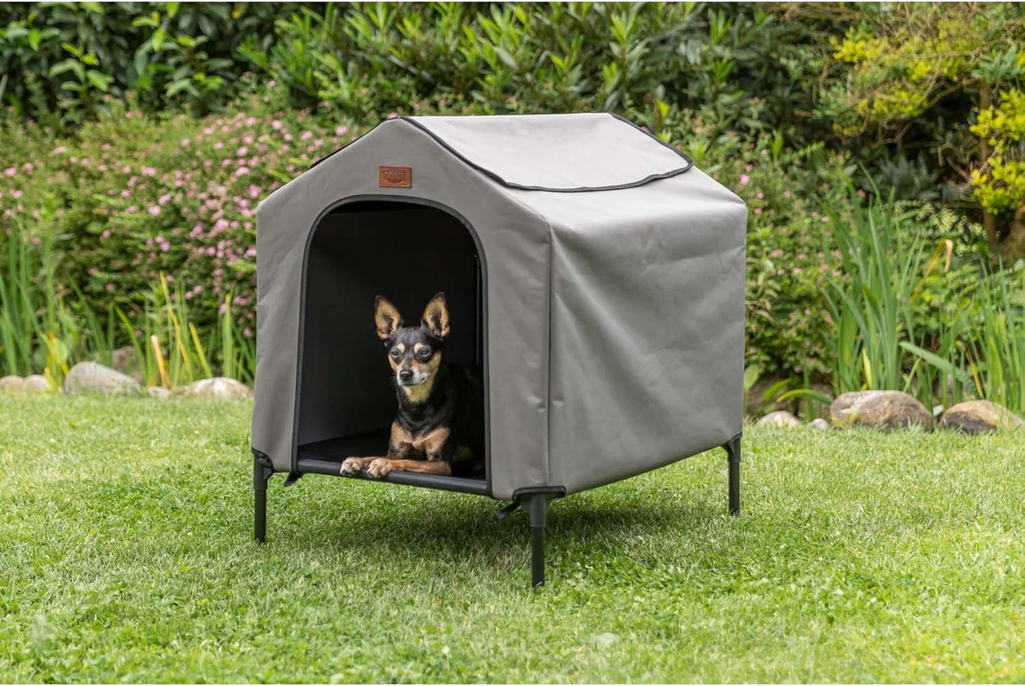 Trixie 2-in-1 Dog House and Bed - Elevated Indoor/Outdoor Tent with Removable Cover - Waterproof and Sun-Resistant - for Small/Medium Dogs up to 55 lbs - 30.7 x 24.4 x 32.3 in