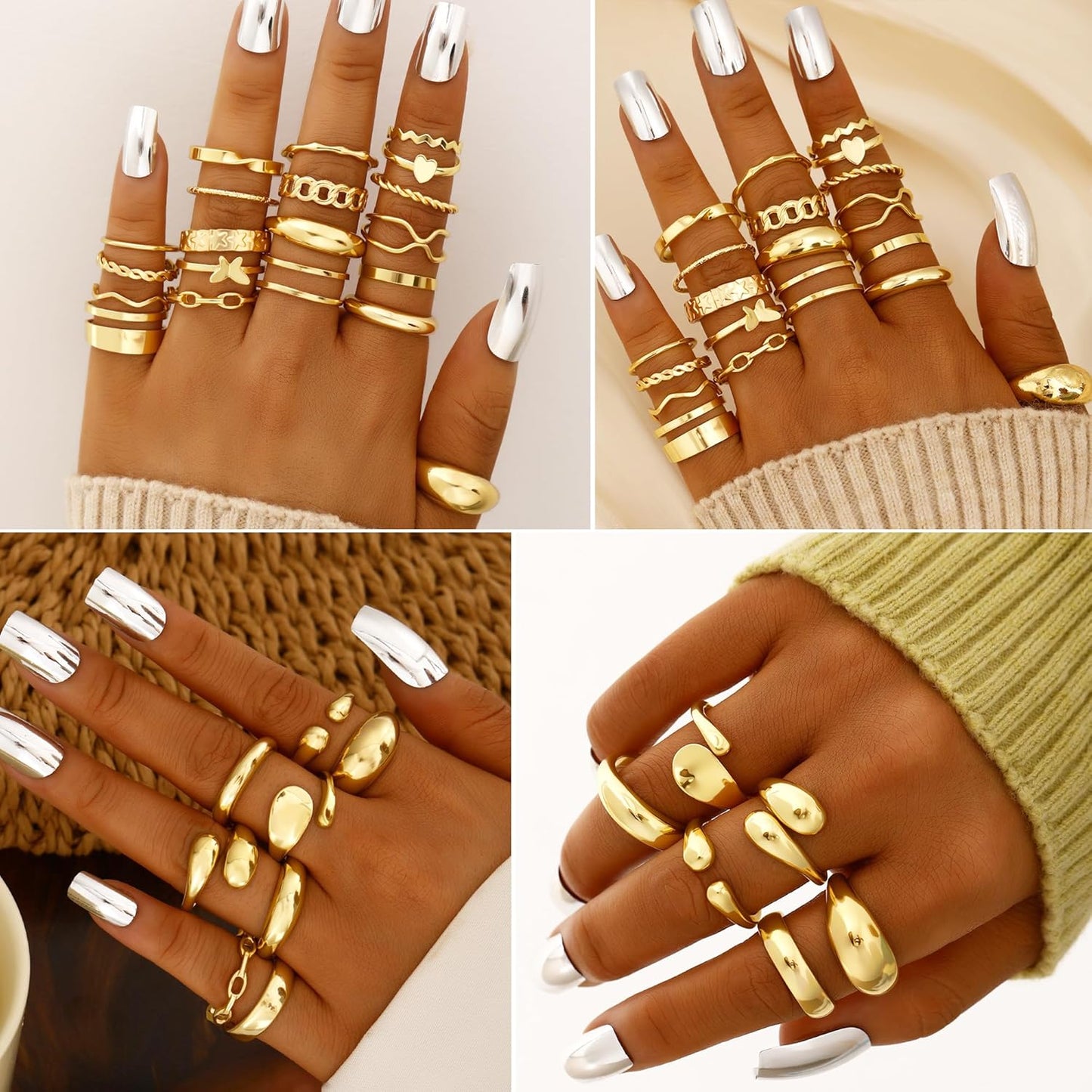 FANDY 137 Pieces Gold Jewelry Set for Women, 12 Necklace, 14 Bracelet, 21 Earrings, 24 Knuckle Rings, 66 Hair Accessory Gold Plated Jewelry Set for Women Gift