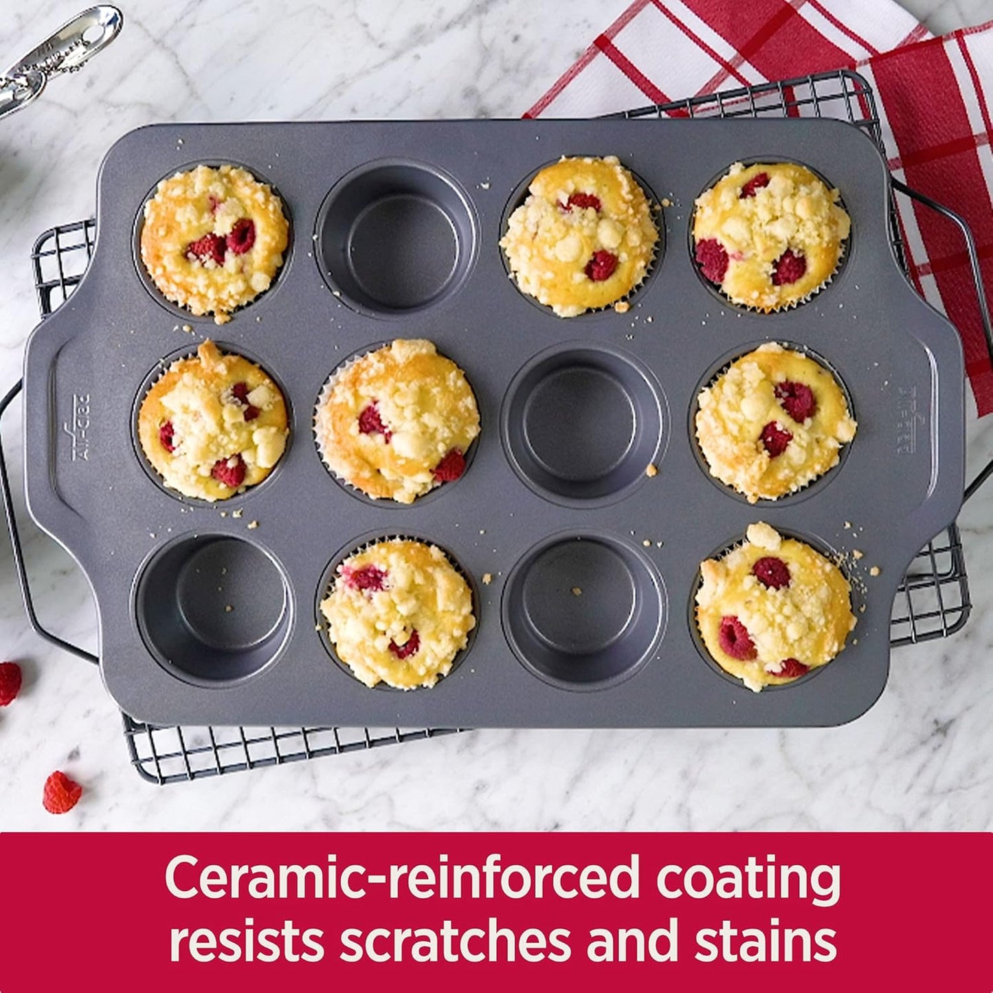All-Clad Pro-Release Nonstick Bakeware Muffin Pan 12 Cup Oven Safe 450F Half Sheet, Cookie Sheet, Muffin Pan, Cooling & Baking Rack, Round Cake Pan, Loaf Pan, Baking Pan Grey