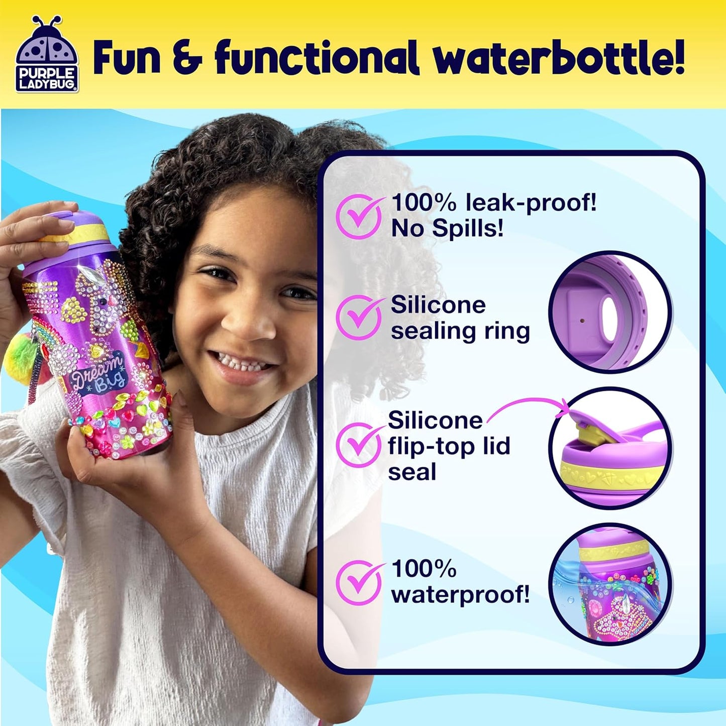 PURPLE LADYBUG Decorate Your Own Water Bottle Kit for Girls - Easter Gifts for Kids Gifts for Ages 5 6 7 8 9 10 Year Old Girl Birthday, Unicorn Toys Crafts Kids Ages 6-12