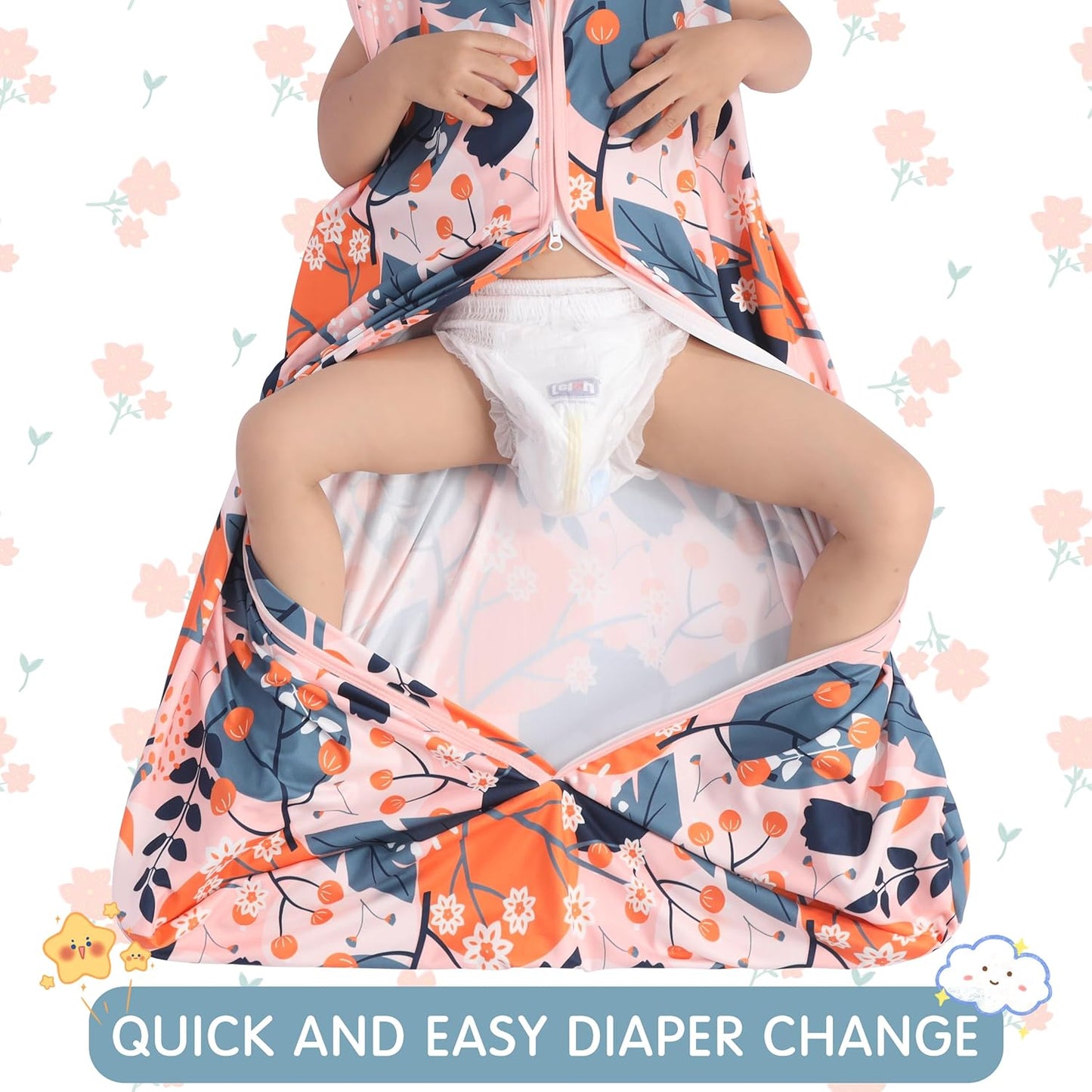 3 Pack Baby Sleep Sack 100% Rayon Cotton Baby Sleeping Bag 2-Way Zipper Toddler Wearable Blankets TOG 0.3. (Gerbera&Tulips&Pink, 12-18 Months)