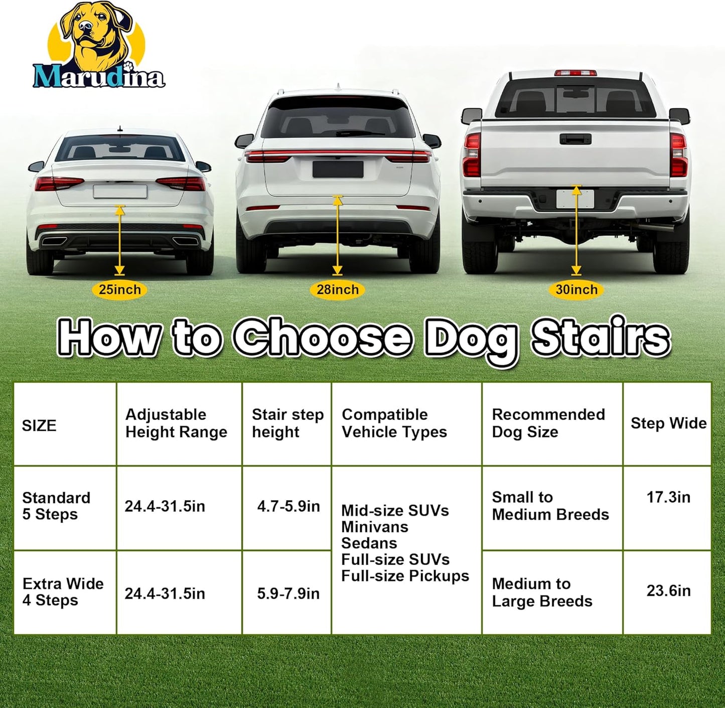 Dog ramp, 5-Step Dog ramps for Large Dogs with Non-Slip Surface, Portable Aluminum Dog Steps Supports up to 250 lbs,17.3" Wide Foldable Dog ramp for car, SUV, and Truck