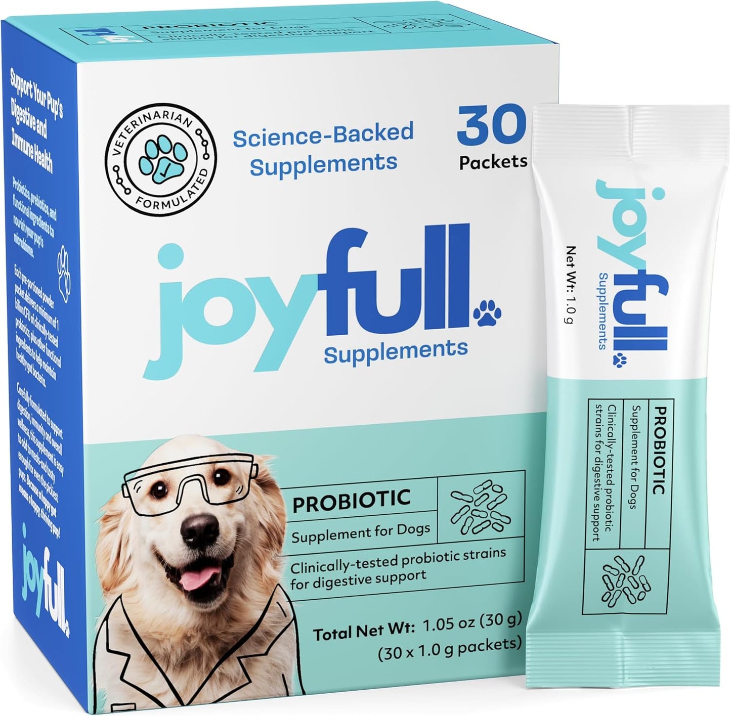 Joyfull Probiotics for Dogs - Supports Gut Health, Immune System, Occasional Diarrhea, Digestive Health, Gas & Bloating - 30 Packets of 1g Powder Probiotics