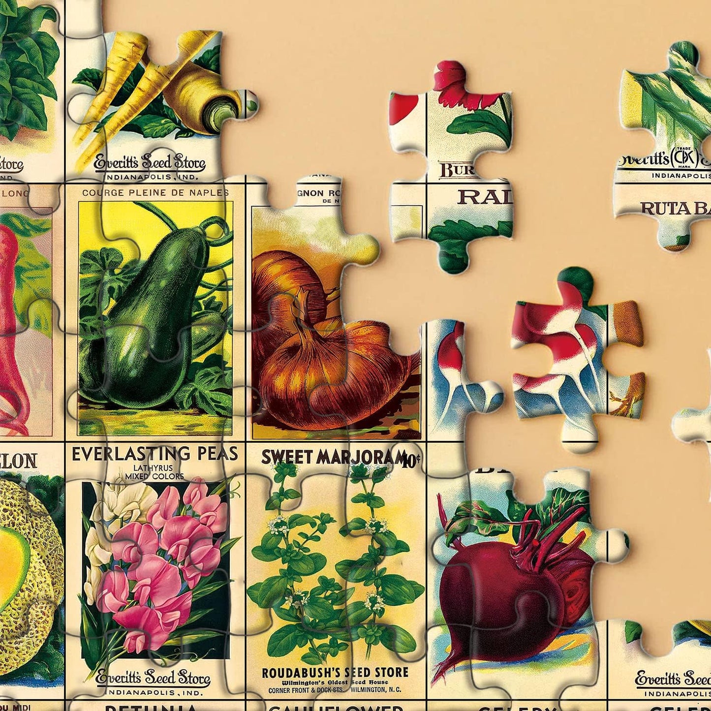 Vintage Plant Puzzle 1000 Pieces for Adult, Flower Puzzle of Heirloom Seeds, Garden Jigsaw Puzzles Fruit
