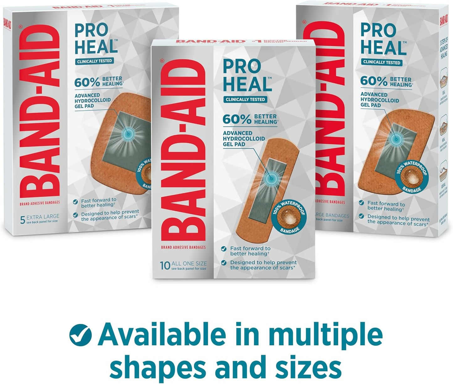 BAND-AID Brand Pro Heal Adhesive Waterproof Bandages, Hydrocolloid Gel Patch for First Aid, Clinically Tested for Better Healing of Minor Blisters and Wounds, One Size, 10 Count