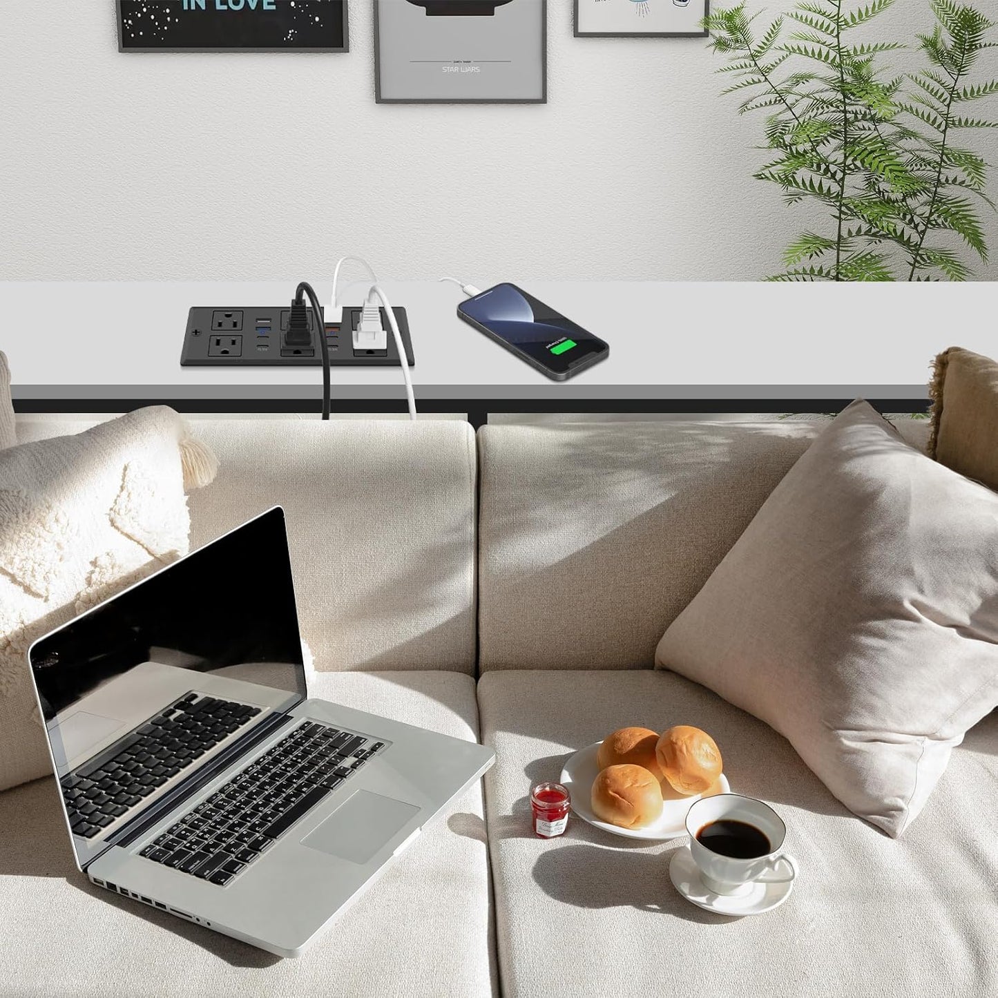 30W Recessed Power Strip USB C, Desk Flush Mount Outlet Plug in 6 AC & 8 USB Ports for Furniture Conference Power Hub, 6FT
