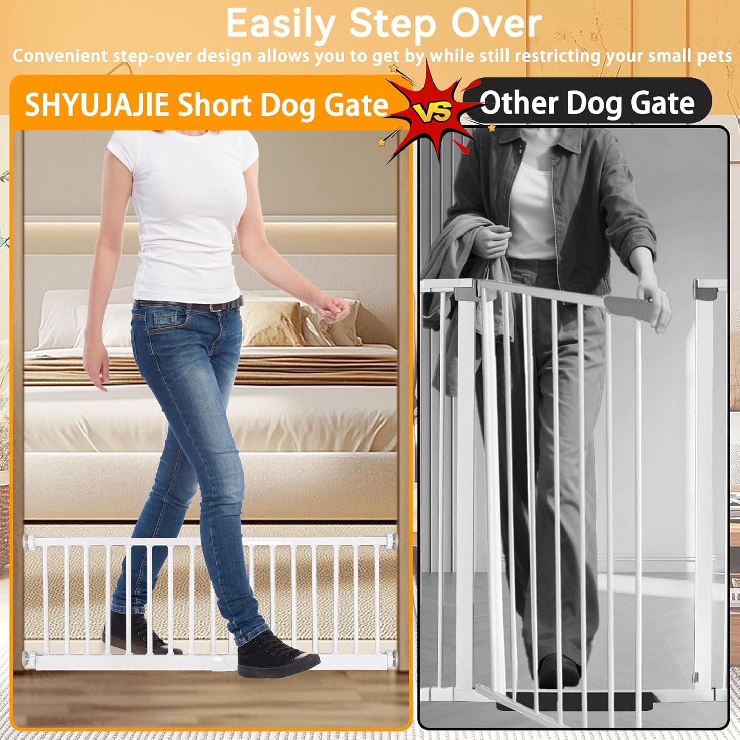 Dog Gate, SHYUJAJIE Adjustable Extra Wide Short Dog Gate,Small Pet Gate with 4 Extension Kits, Pressure Mounted for Doorways & Stairs (White, 18-48" W*14" H)