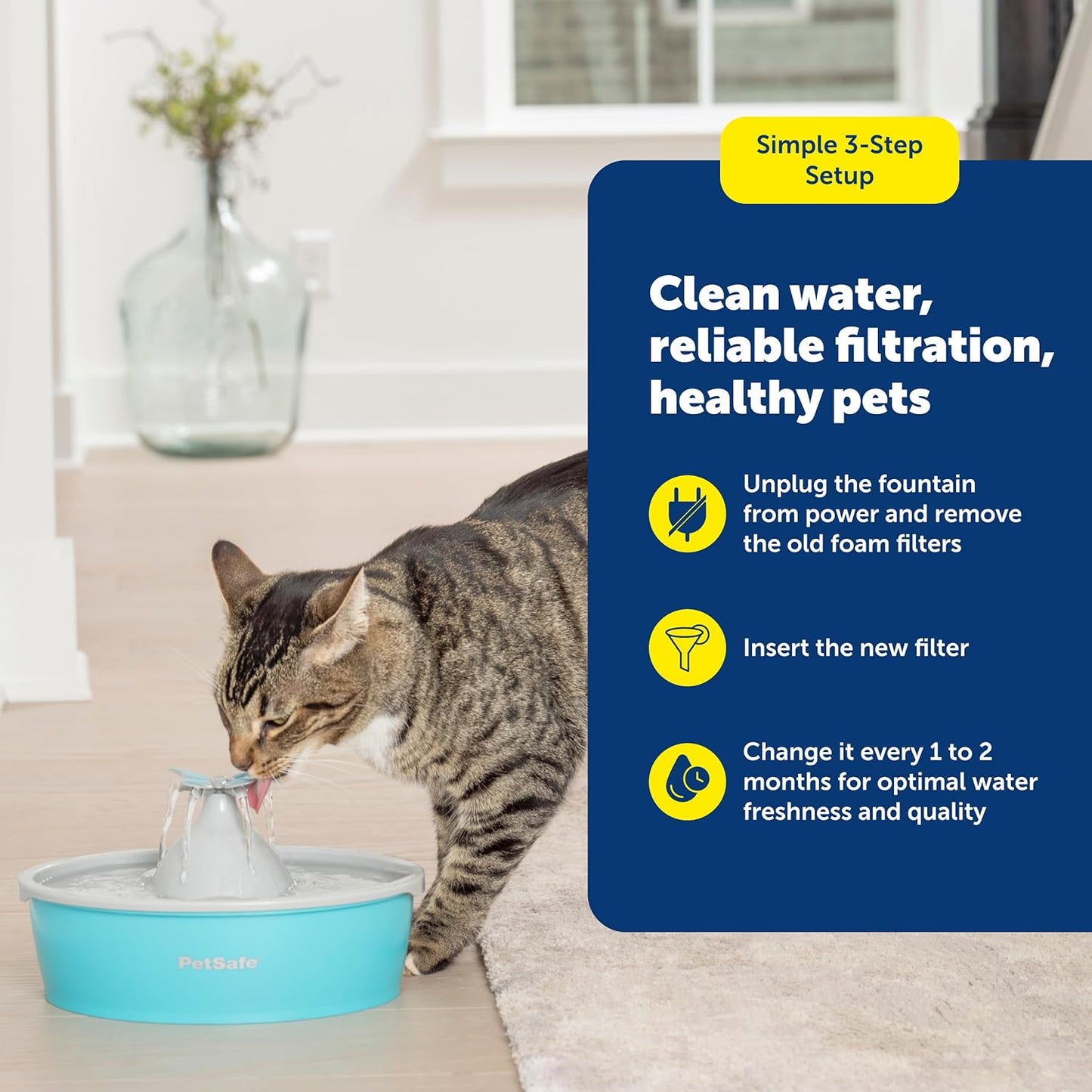 PetSafe Drinkwell Replacement Foam Filters - Improves Water Cleanliness - Protects Pump - Catches Hair & Debris - Compatible with Ceramic, Stainless, & Plastic Pet Fountains