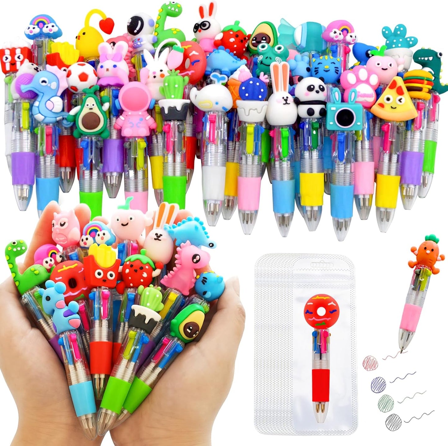100 PCS Multicolor Pen Set – 50 Cute Pens Bulk with 50 Pen Bags, Fun Pens for Party Favors, Christmas, Birthday, Kawaii Stationery for Student Prizes, Gifts Bulk for Friends