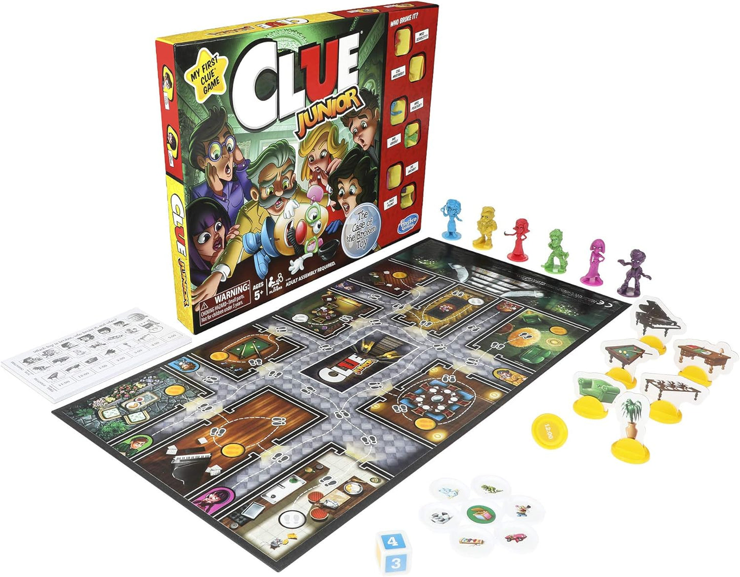 Hasbro Gaming Clue Junior Board Game for Kids Ages 5 and Up, Case of The Broken Toy, Classic Mystery Game for 2-6 Players