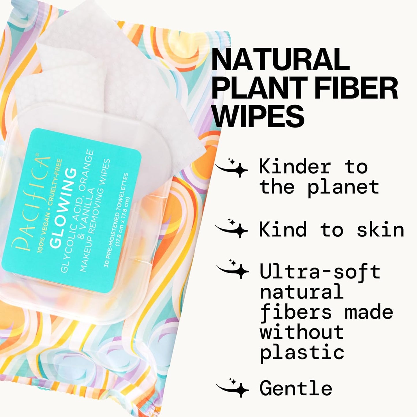 Pacifica Glowing Makeup Remover Wipes – With Glycolic Acid for AHA Exfoliating and Facial Cleansing – No Rinse Face Cleaning Towelettes – Dermatologist Tested, Vegan & Cruelty-Free – 30 Pack
