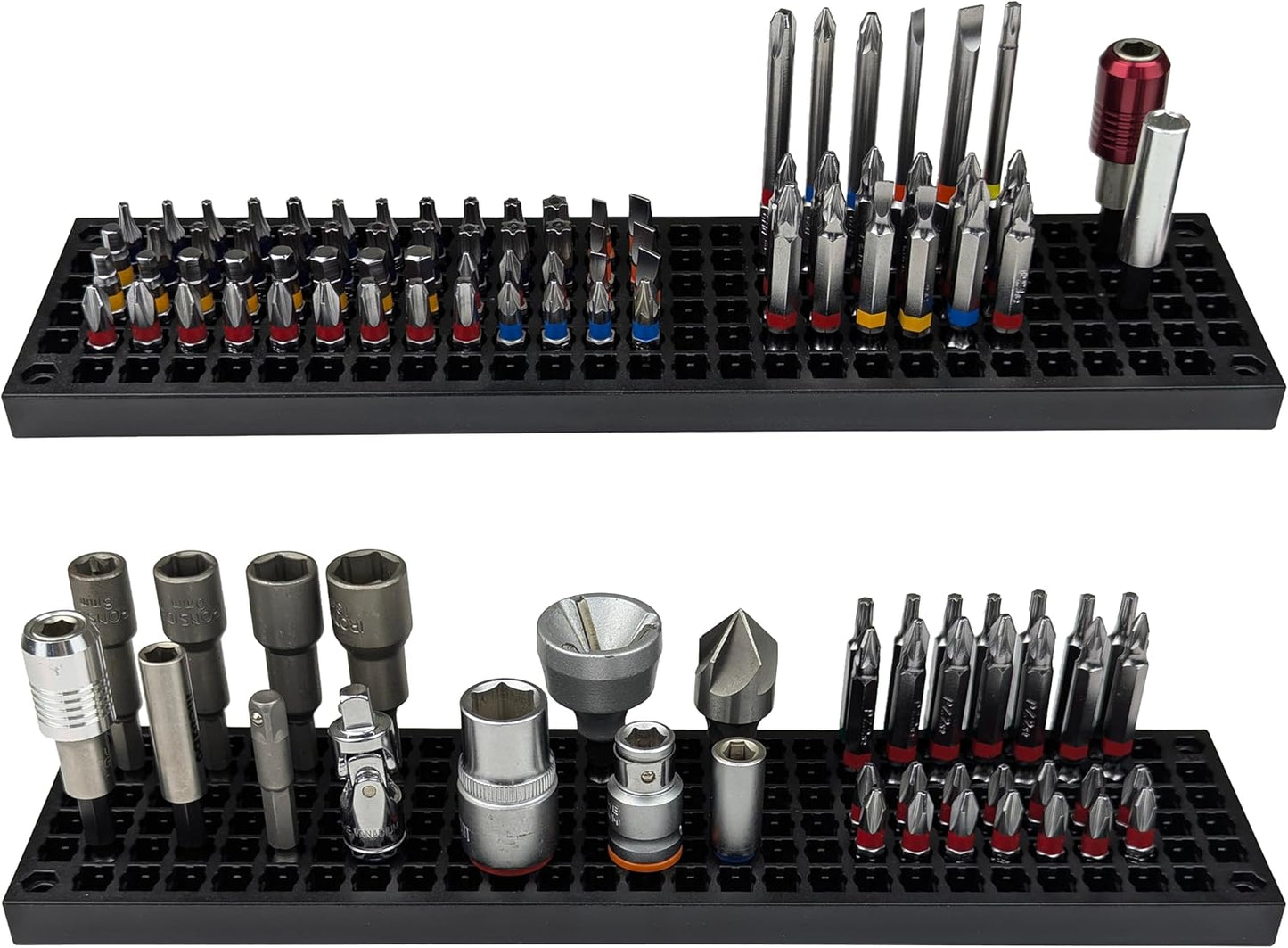 FREE ZONE Bit Organizer Set (Black) – 158-Hole Bit Storage – 1/4" Hex Bits & Drive Bits Adapter Storage – Toolbox Storage (Tools Not Included)