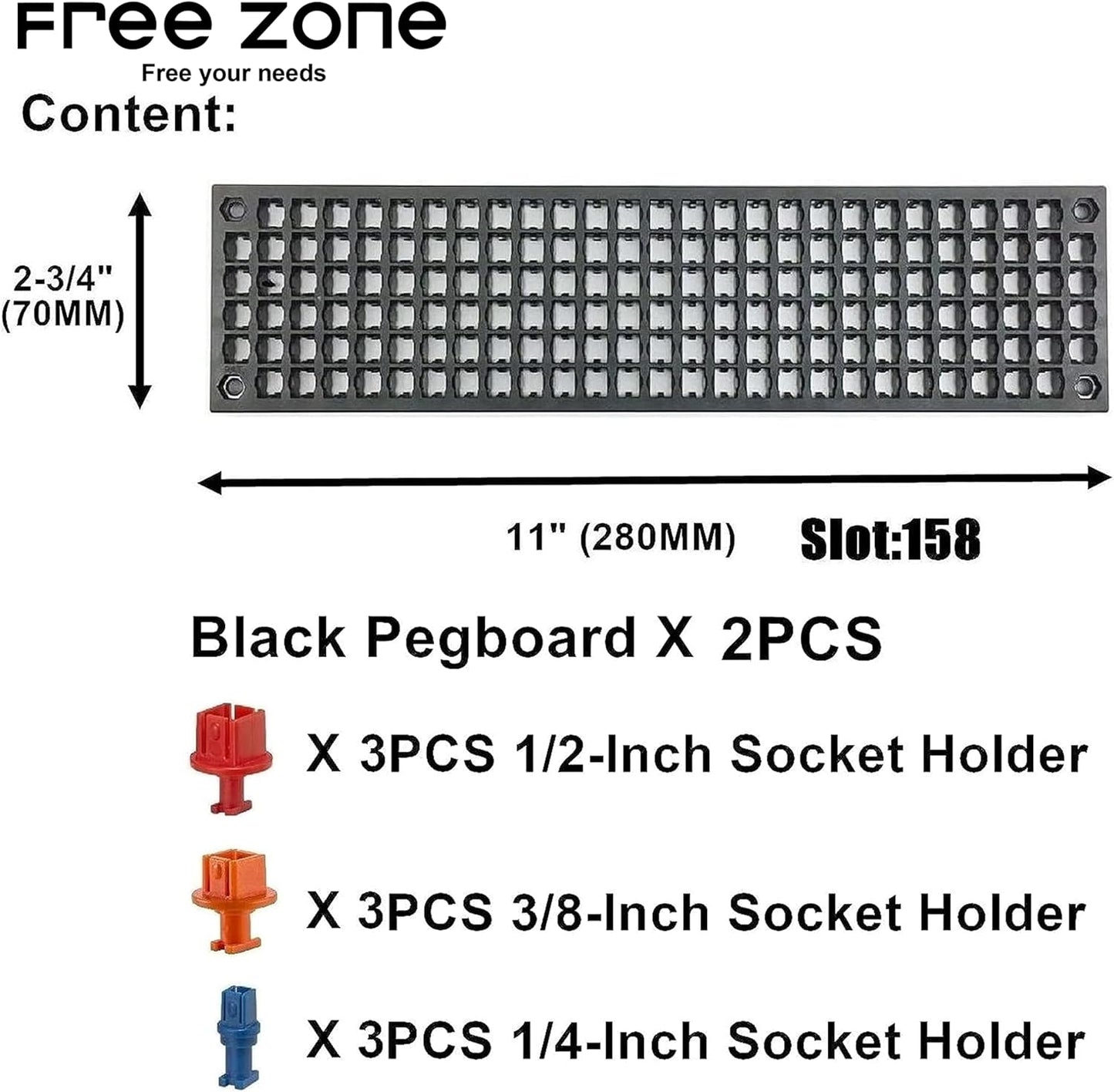 FREE ZONE Bit Organizer Set (Black) – 158-Hole Bit Storage – 1/4" Hex Bits & Drive Bits Adapter Storage – Toolbox Storage (Tools Not Included)