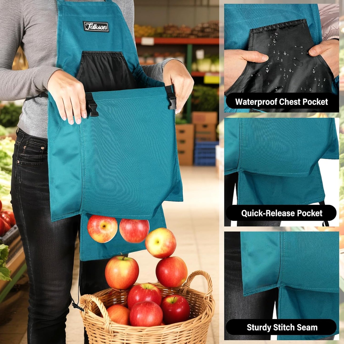 Gardening Apron, Garden Apron with Quick Release Pockets,Water Resistant Oxford with Adjustment Cross Strap,Farm Work