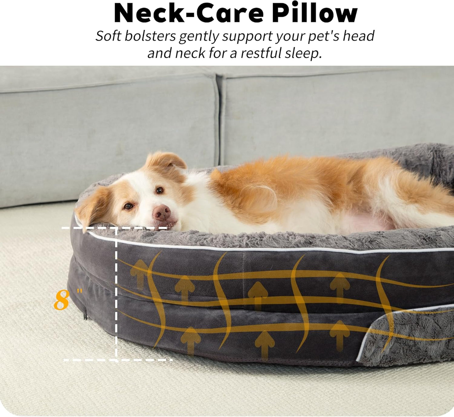 Orthopedic Dog Bed Couch for XLarge Plus Sized Pets with Egg Foam Support, Four-Sided Bolster Cushions, Soft Tear-Resistant Fabric, and Removable Machine Washable Plush Cover, 48'', Dark Gray