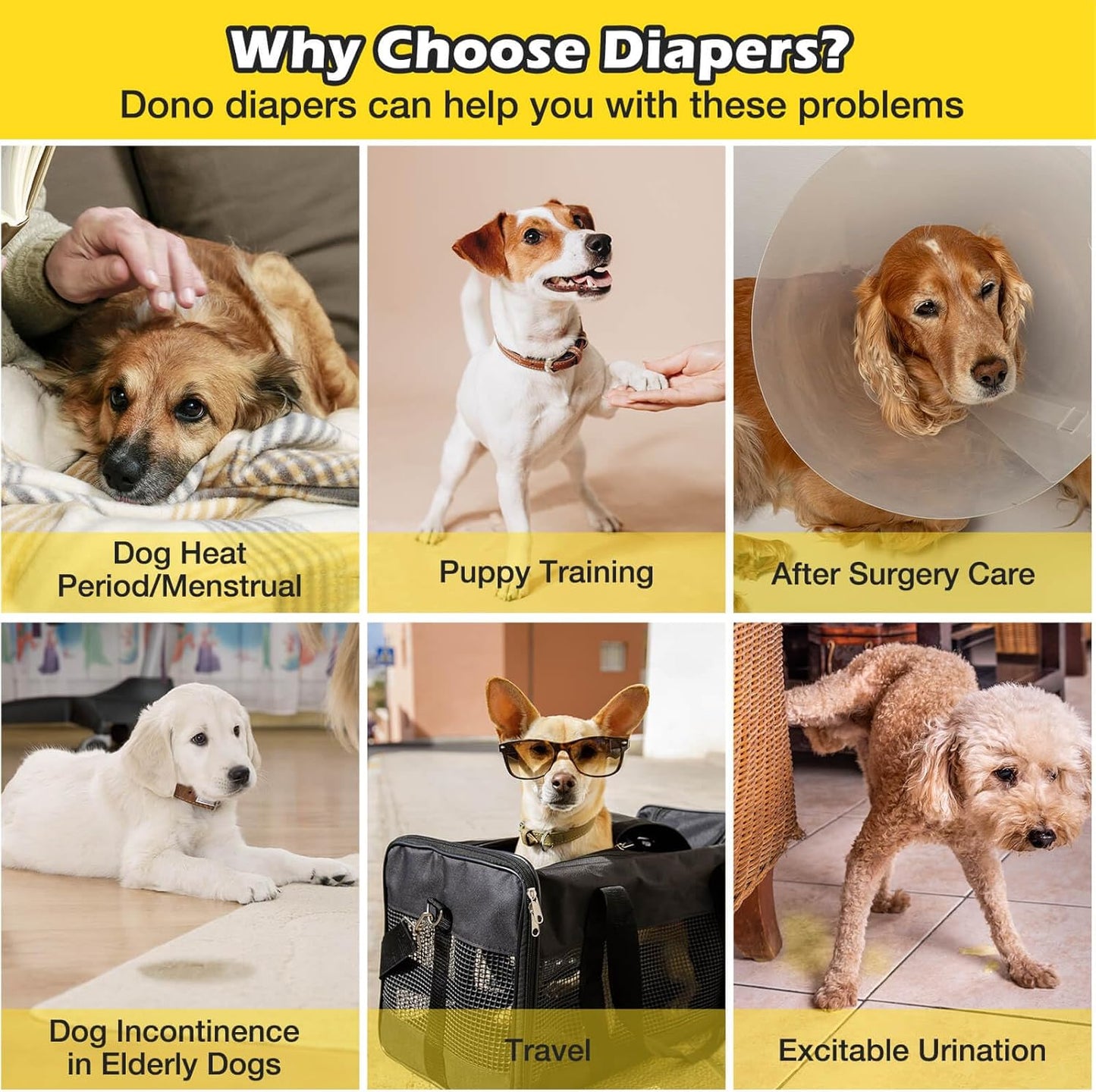 Dono Dog Diapers Female with Stretchy Waist, Disposable Full Wrap Female Puppy Dog in Heat Period, 360° Leak-Proof Super Absorbent Doggie Puppy Diaper for Small Medium Large Dogs