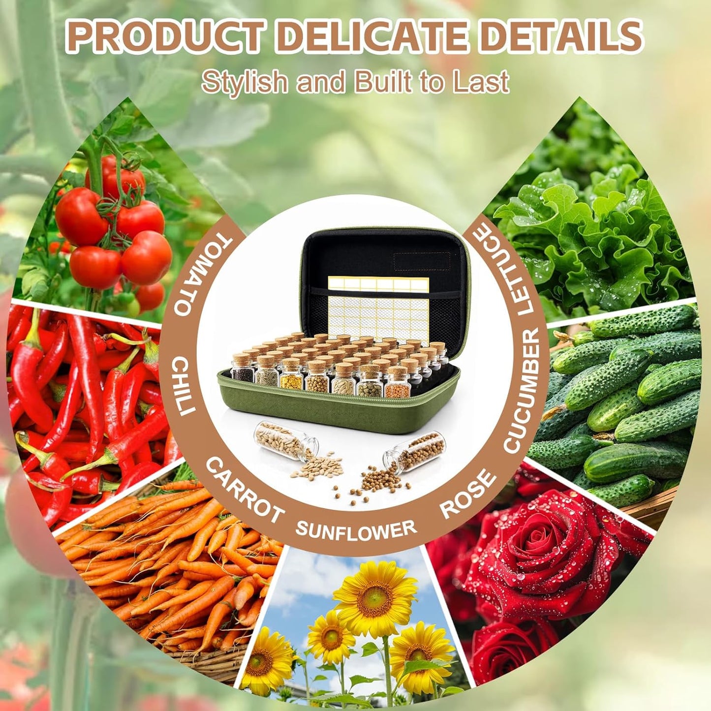 40 Slots Seed Storage Organizer Box, Sturdy Seed Organizer with Classic Vintage Design, Garden Seed Saver Kit with Label Stickers and Funnel, Airtight Seed Storage Container for Flowers, Vegetables