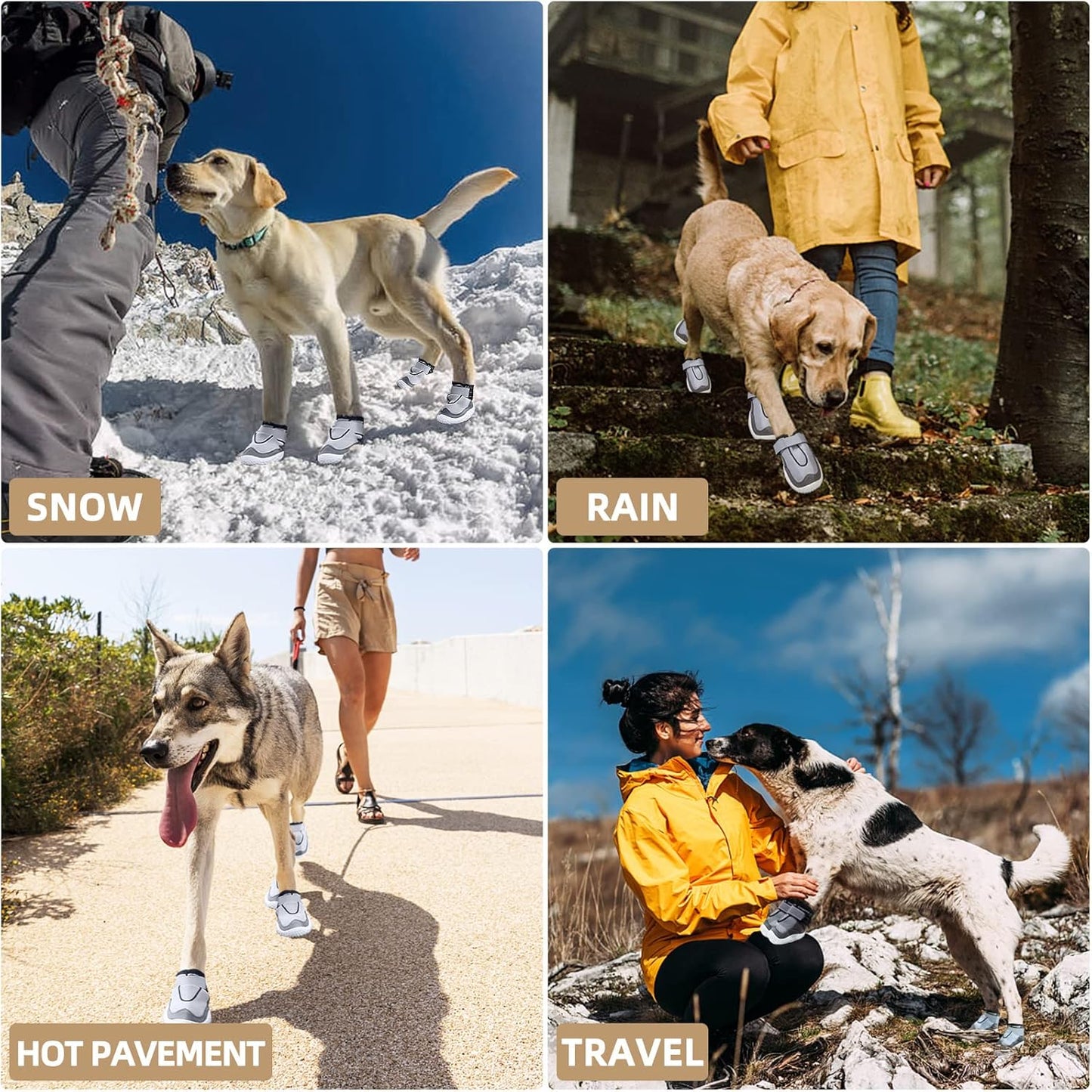 Hcpet Dog Boots for Large Dogs, Dog Shoes for Winter Snow Hot Pavement, Paw Protector Dog Booties Designed for Comfort and Breathability, Outdoor Booties for Small Medium Dogs for Hiking Grey Size 5