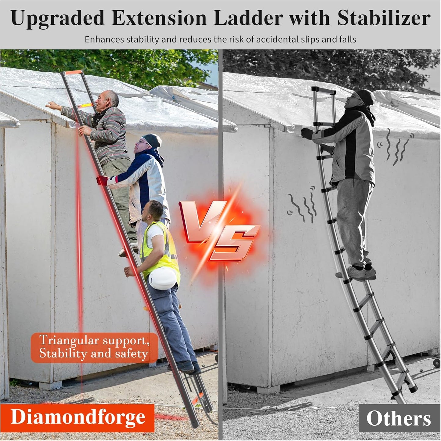 Telescoping Ladder Extension Telescopic Collapsible - 10.5 FT Rv Telescope Foldable Extendable Tall Compact Aluminum Ladders - for House Roof Travel Trailers Adjustable Retractable - 330lbs Capacity