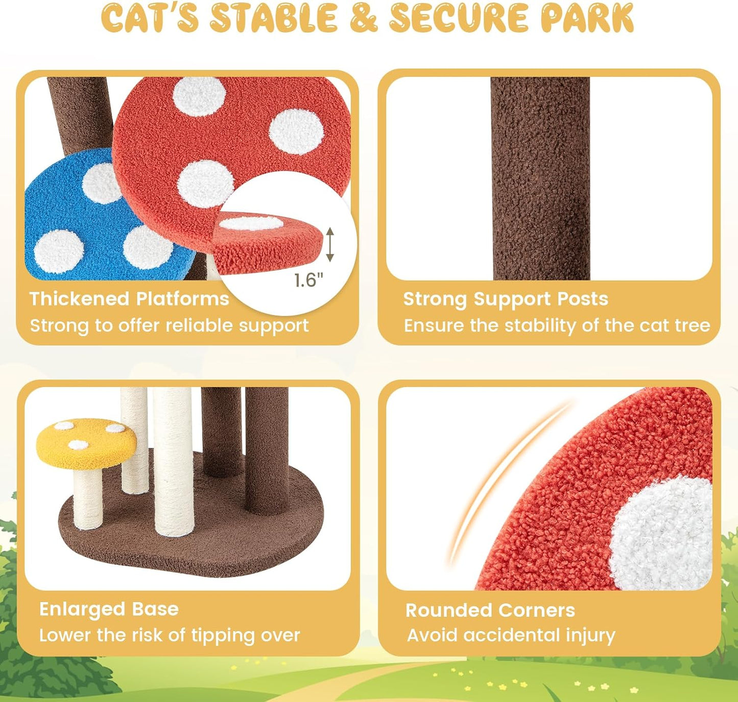 Giantex Cute Cat Tree - 37 Inches Mushroom Cat Tower with 3 Full-Wrapped Sisal Scratching Post, Padded Top Perch, Washable Mat, Multi-Level Cat Activity Tree for Indoor Cats Kitten