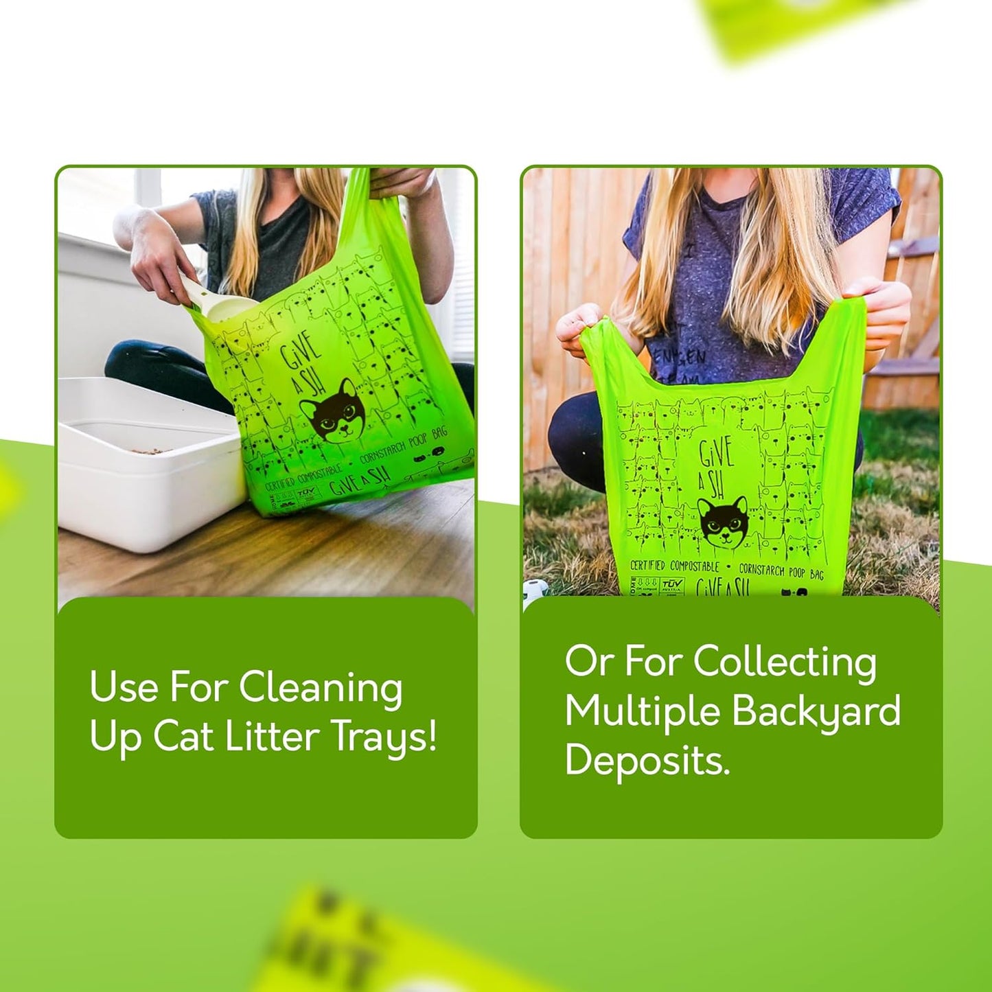 Certified Home Compostable Cat Litter Bags For Poop - 10% to Charity - Cornstarch-Based - For Cleaning Up Litter Trays - NF T51-800 Compliant - 30 Extra Large Disposable Bags