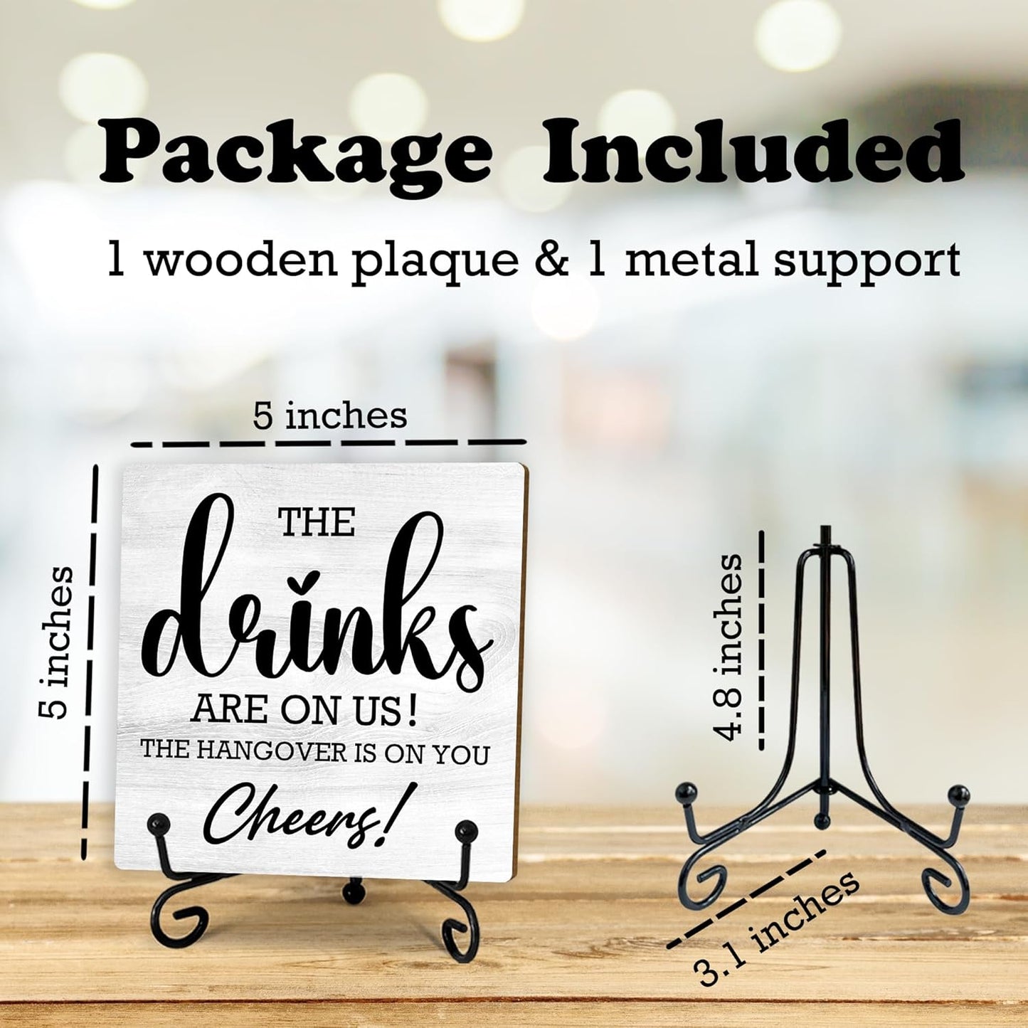 5“ Bar Decor, The Drinks Are On Us! Cheers! Desk Table Decoration, Home Bar Decor Home Bar decorations for home Accessories- A17