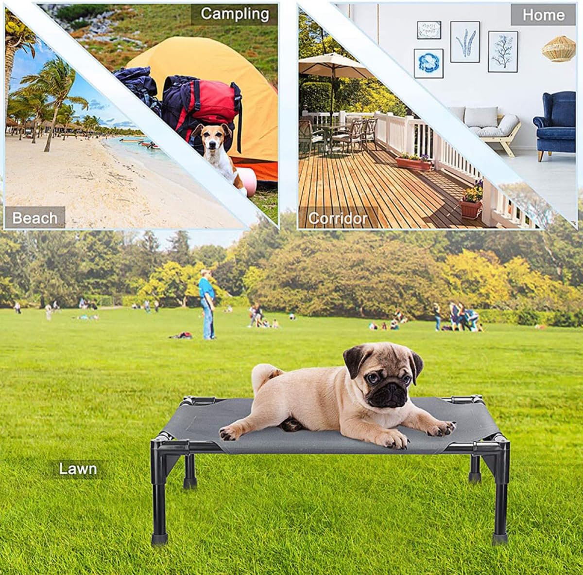 PRETYZOOM Elevated Dog Cot Washable Pet Sleeping Bed Detachable Grey M Size Moisture Resistant Four-Season Pet House Comfortable Dog Nest for Indoor Use