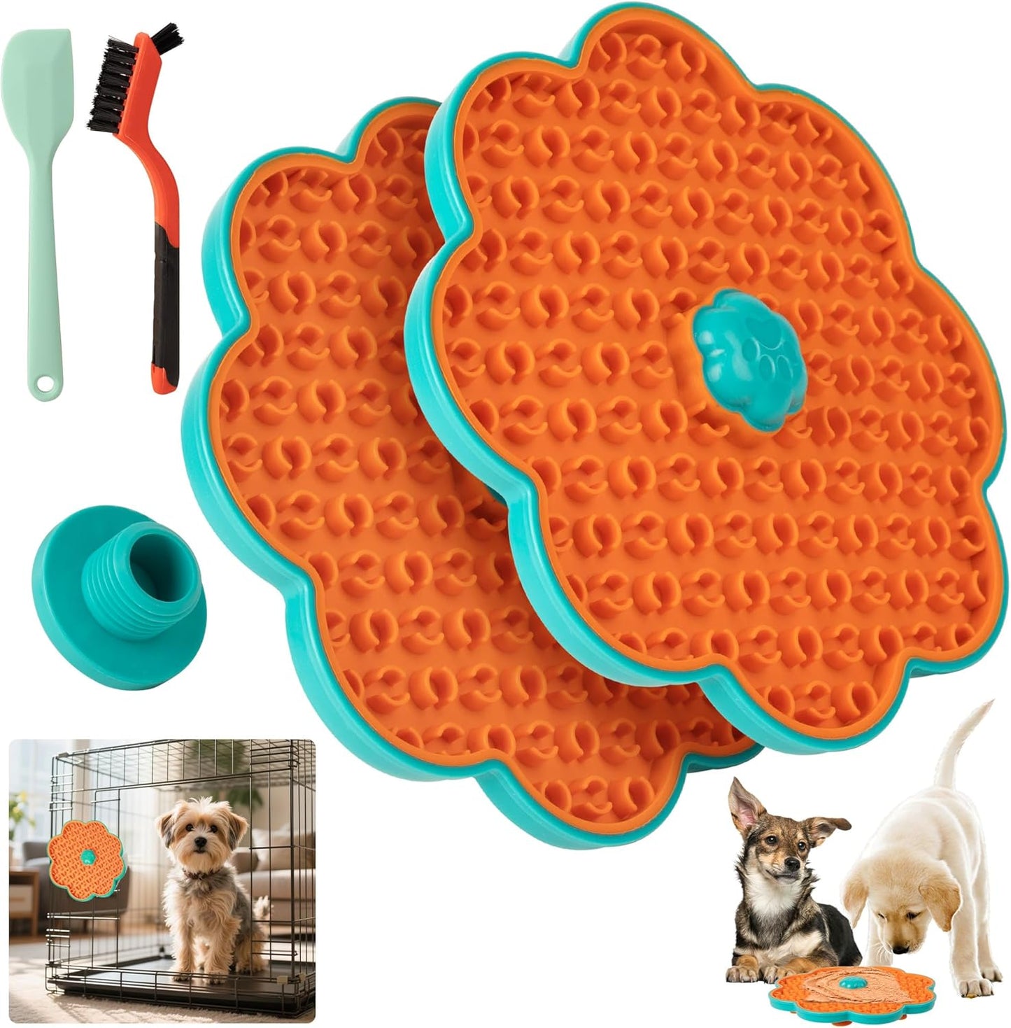 2 in 1 Lick Mat for Crate Training, Dog Slow Feeder Anxiety Relief Pad with Suction Cups, Dishwasher Safe, BPA-Free Silicone for Small & Medium Dogs, 2 Pack