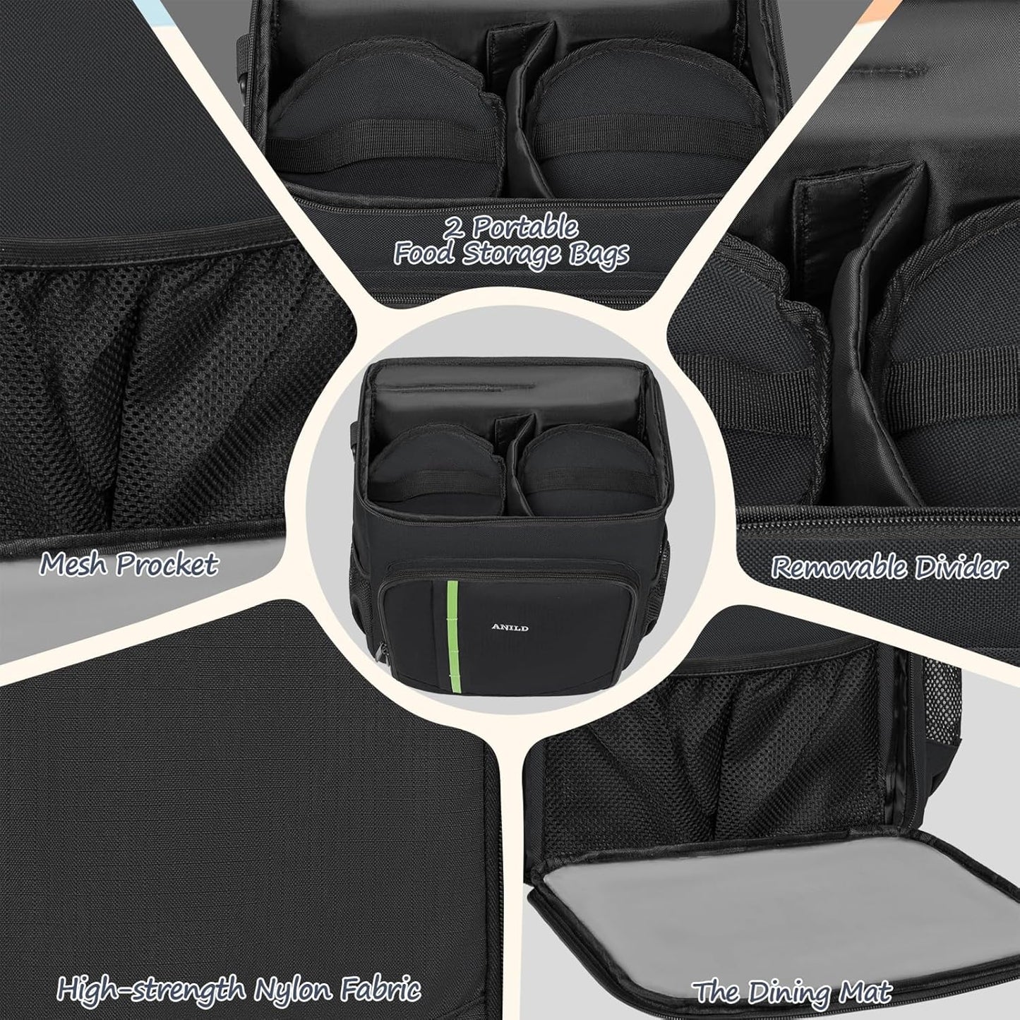 ANILD Dog Travel Backpack - Airline Approved Double-layer Pet Travel Bag Accessories with 2 Food Storage Bag and 2 Foldable Silicone Bowls for Hiking & Camping