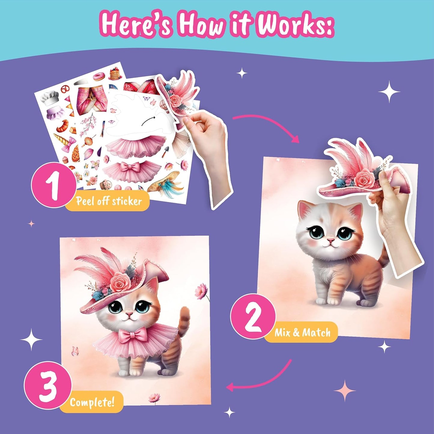 Sticker Dress Up Kitten - Kids Activity and Sticker Book Learn Fashion Design for Kitten with Guides and 270+ Reusable Stickers. Easter Gift for Girls Ages 5,6,7,8