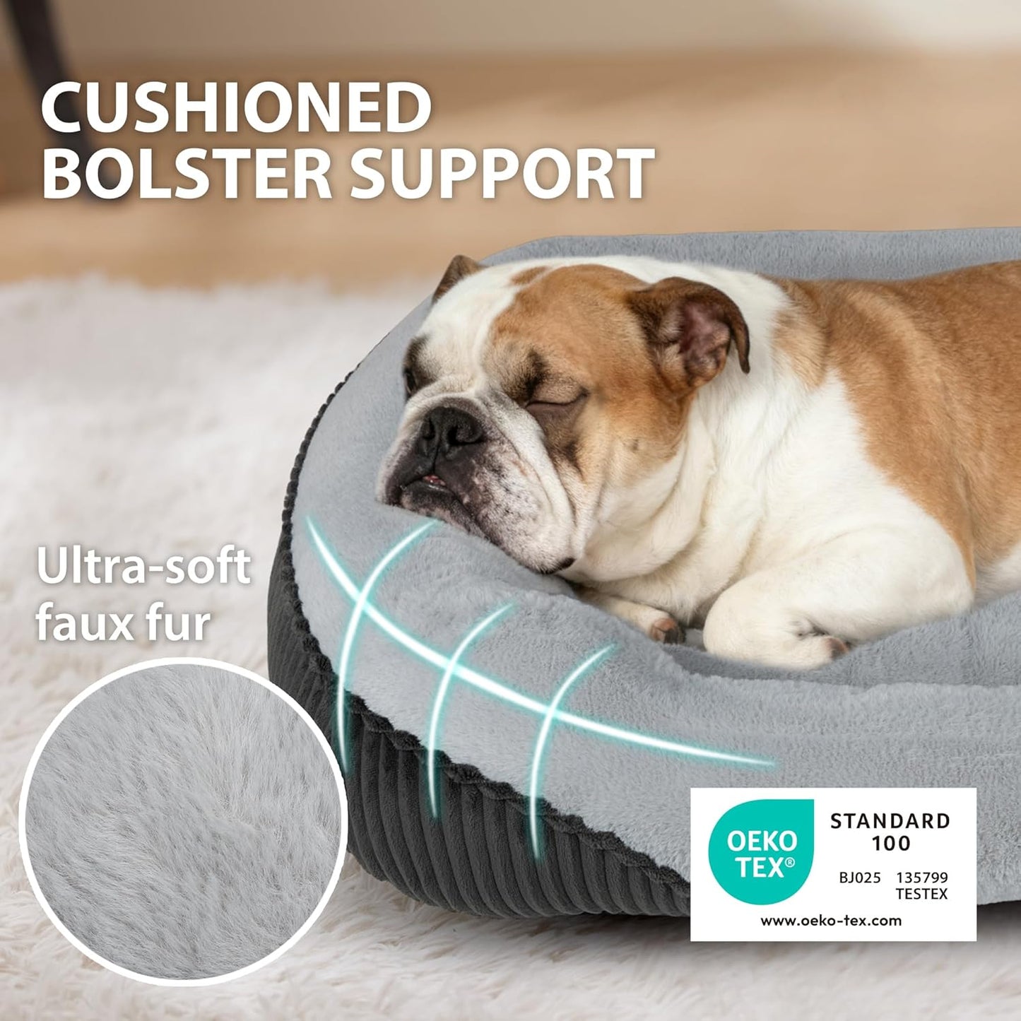 Washable Orthopedic Dog Bed - Soft Calming Pet Cuddler with Anti-Slip Bottom, Durable Plush Puppy Bed for Sleeping and Resting, Large(30"x24"x8")