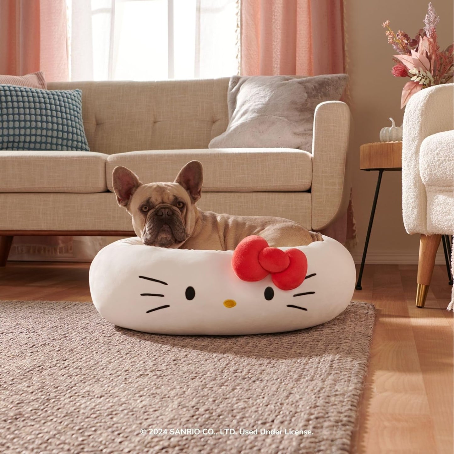 Hello Kitty and Friends Hello Kitty Pet Bed - Pet Bolster Bed with Character Design and Machine Washable Removable Insert - Medium Pet Bed