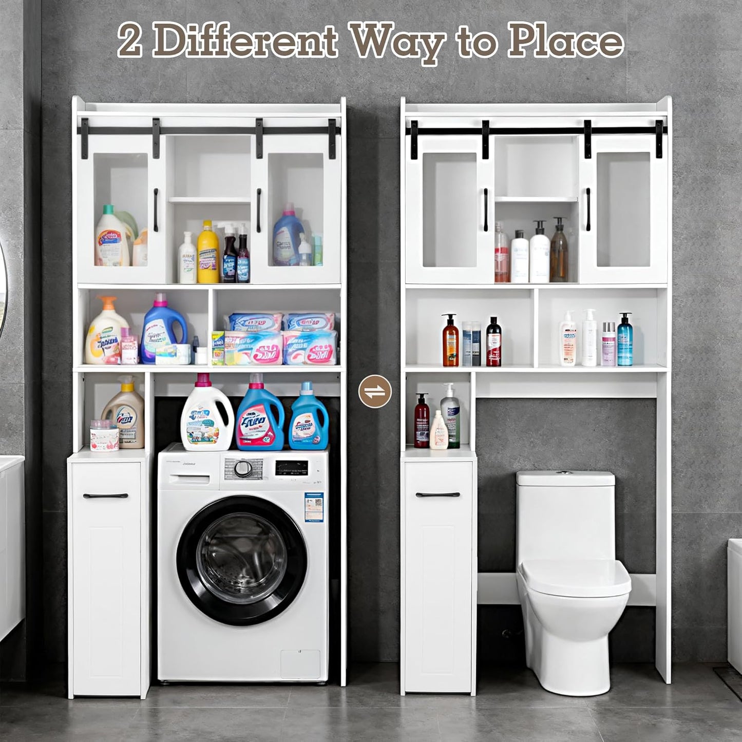 Extendable Rolling Drawer-Style Toilet Storage Cabinet. Conveniently Mobile. Sliding Storage Doors. Adjustable Shelving. Compact Bathroom Storage. Toilet Paper Holder. Bathroom, Toilet, Laundry Room