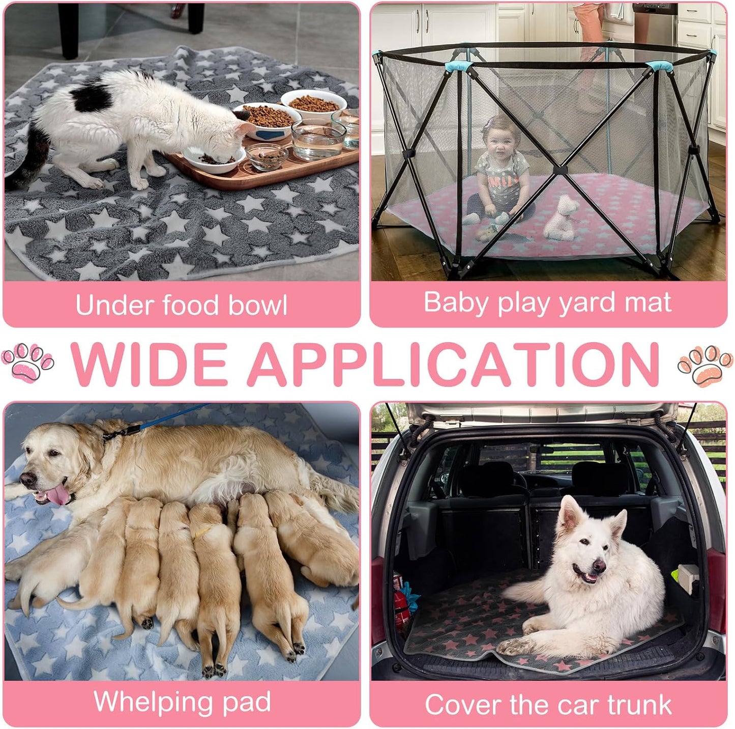 Preboun 4 Pcs 47 in Guinea Pig Playpen Pad Waterproof Hexagon Mat Reusable Dog Playpen Liner for Small Animal Rabbit Cage Tent Pee Pad Washable Yard Fence(Star)