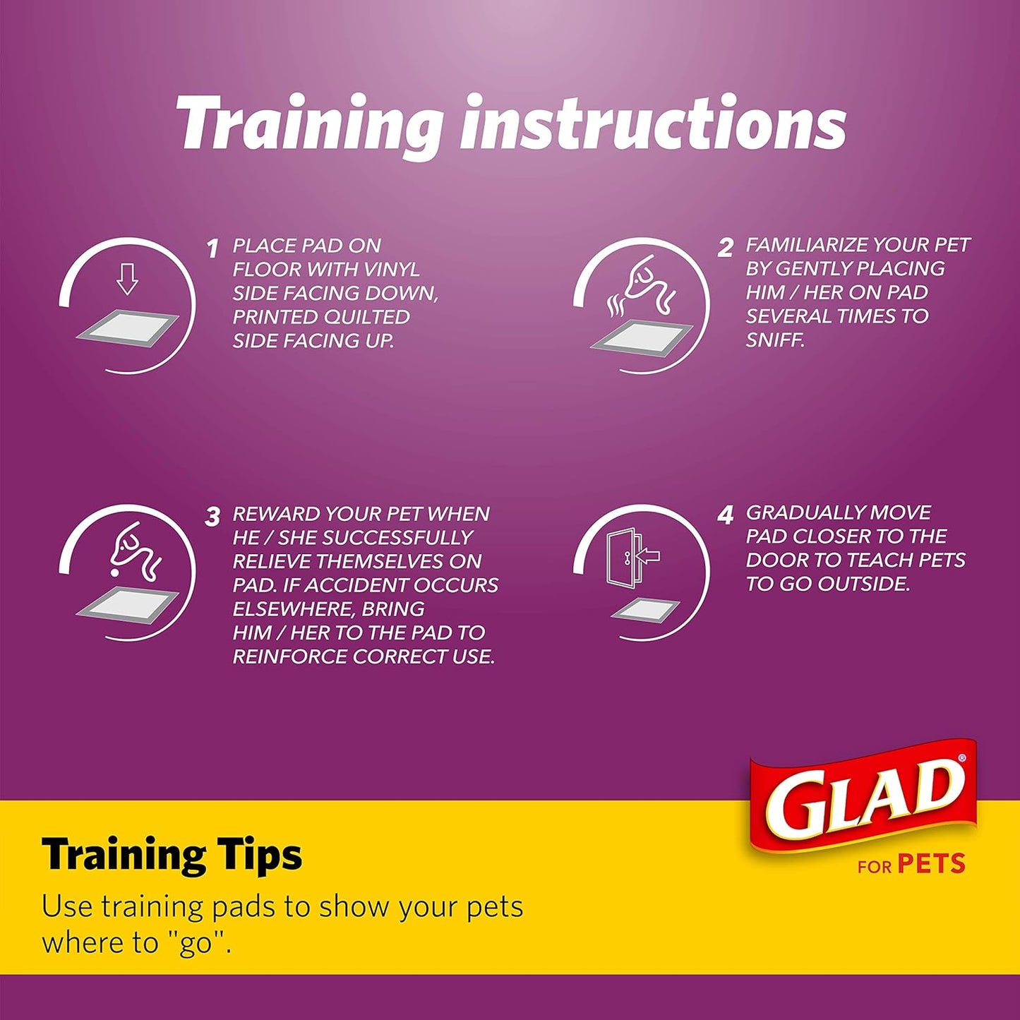 GLAD for Pets Washable Training Pads, Medium Size (24”x36”), 2 Pack Gray with Paw Prints| Re-usable Cloth Dog Training Pads with 3 Layers of Leak Protection and No Slip Grip Vinyl Bottom