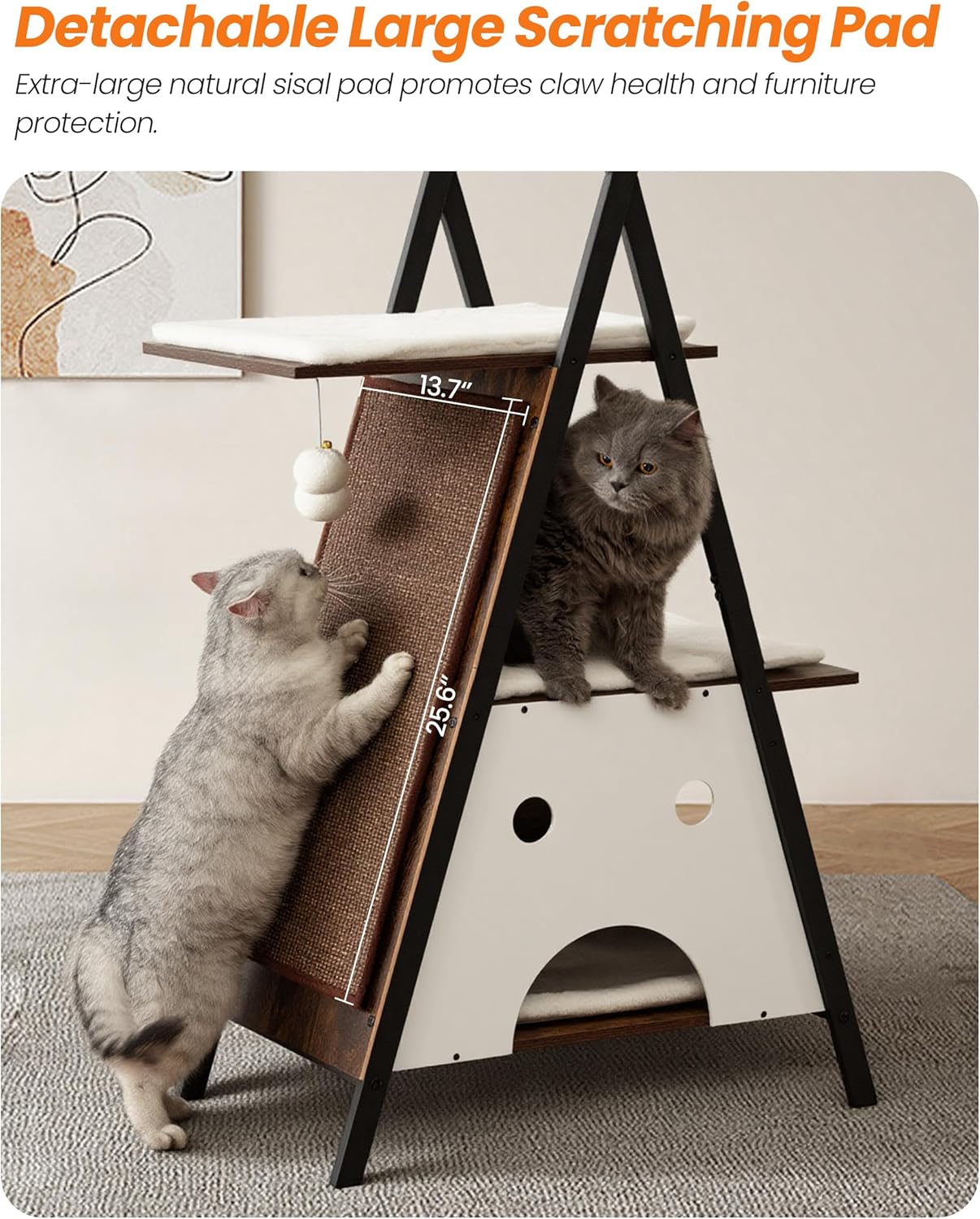 Modern Wood Cat Tree Tower for Indoor Cats Large Adult - 67 Inch Tall Multi-Level Heavy Duty Cat Condo Trees Furniture with Caves Perch Bed Scratching Board - XL Big Sturdy Wooden Kitty House