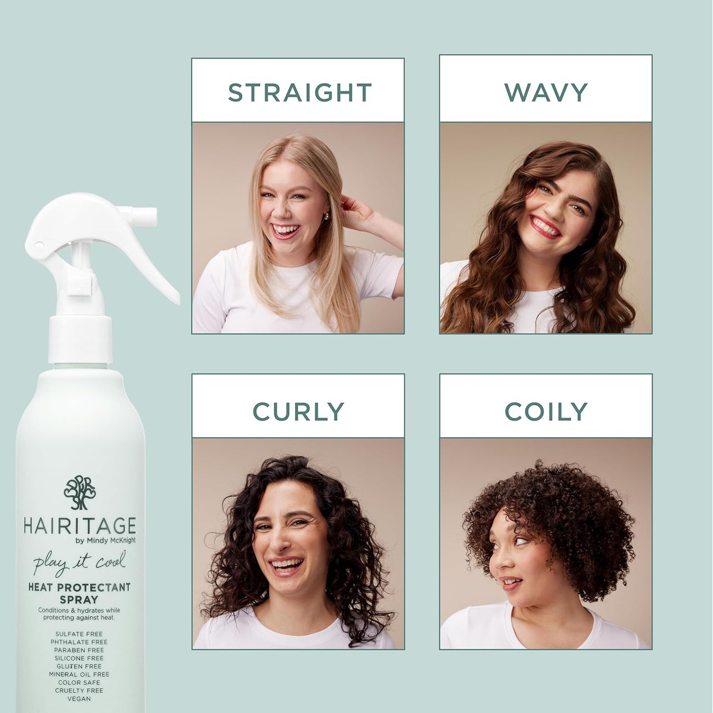 Hairitage Heat Protectant Spray for Hair - Up to 450 Degree Protection + Hydrates + Strengthens Hair - Leaves Hair Smooth + Shiny after Styling - For All Hair Types + Heated Styling Tools - 6 fl oz