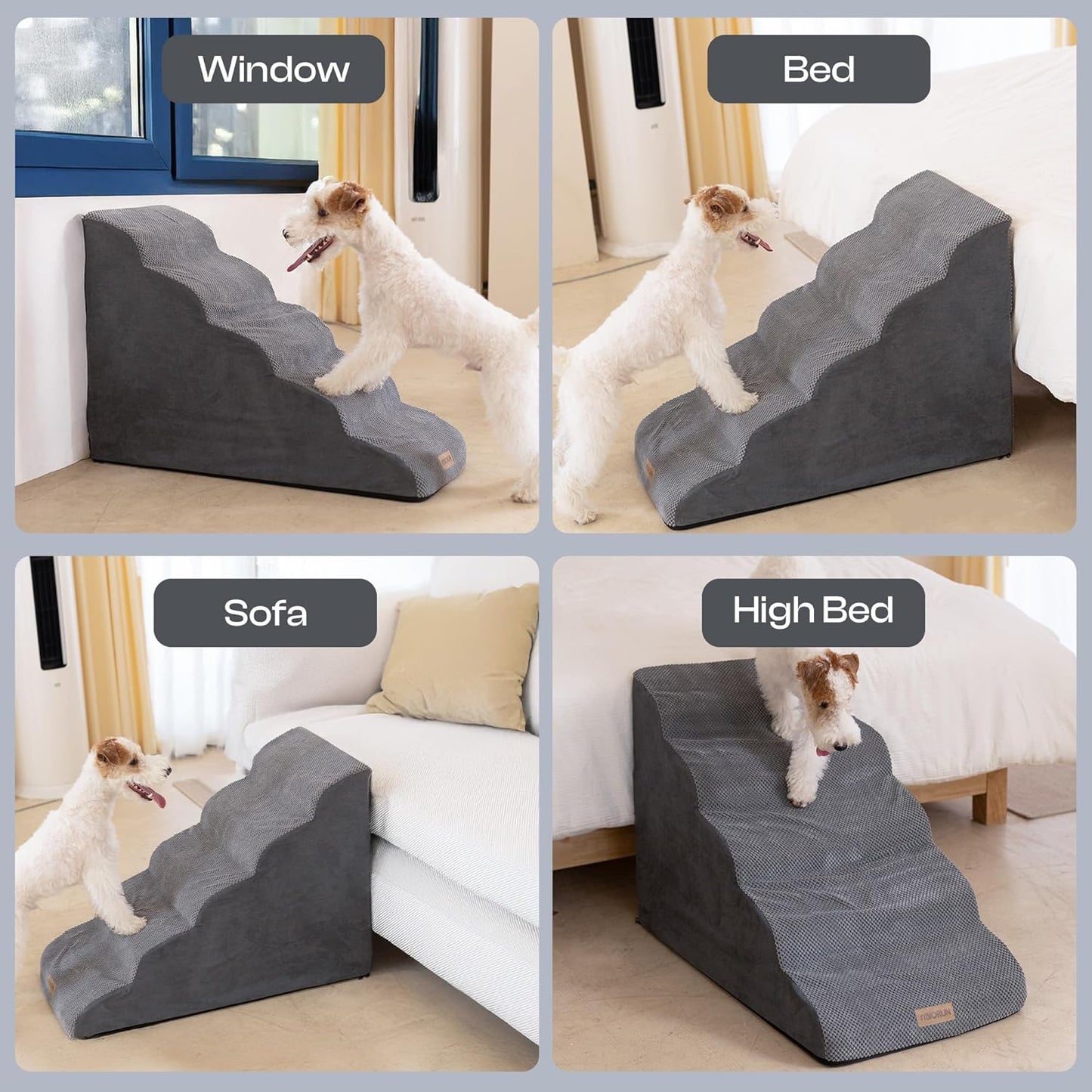 Extra Wide Dog Stairs for Large Dogs Up to 80lbs, 25" Pet Steps for High Bed with Washable Cover, 5-Step Foam Bed & Couch Ladder for Small Medium Dogs & Senior Cat, Gray