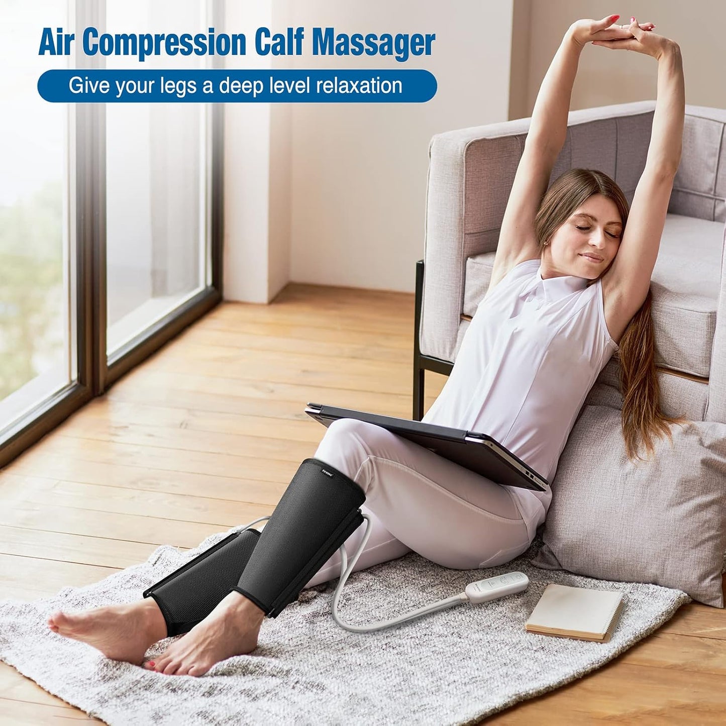 FIT KING Calf Massager for Circulation and Muscle Recovery, Air Compression Device for Calves, Relives Muscle Soreness and Swelling Pain, Helpful for Edema and RLS