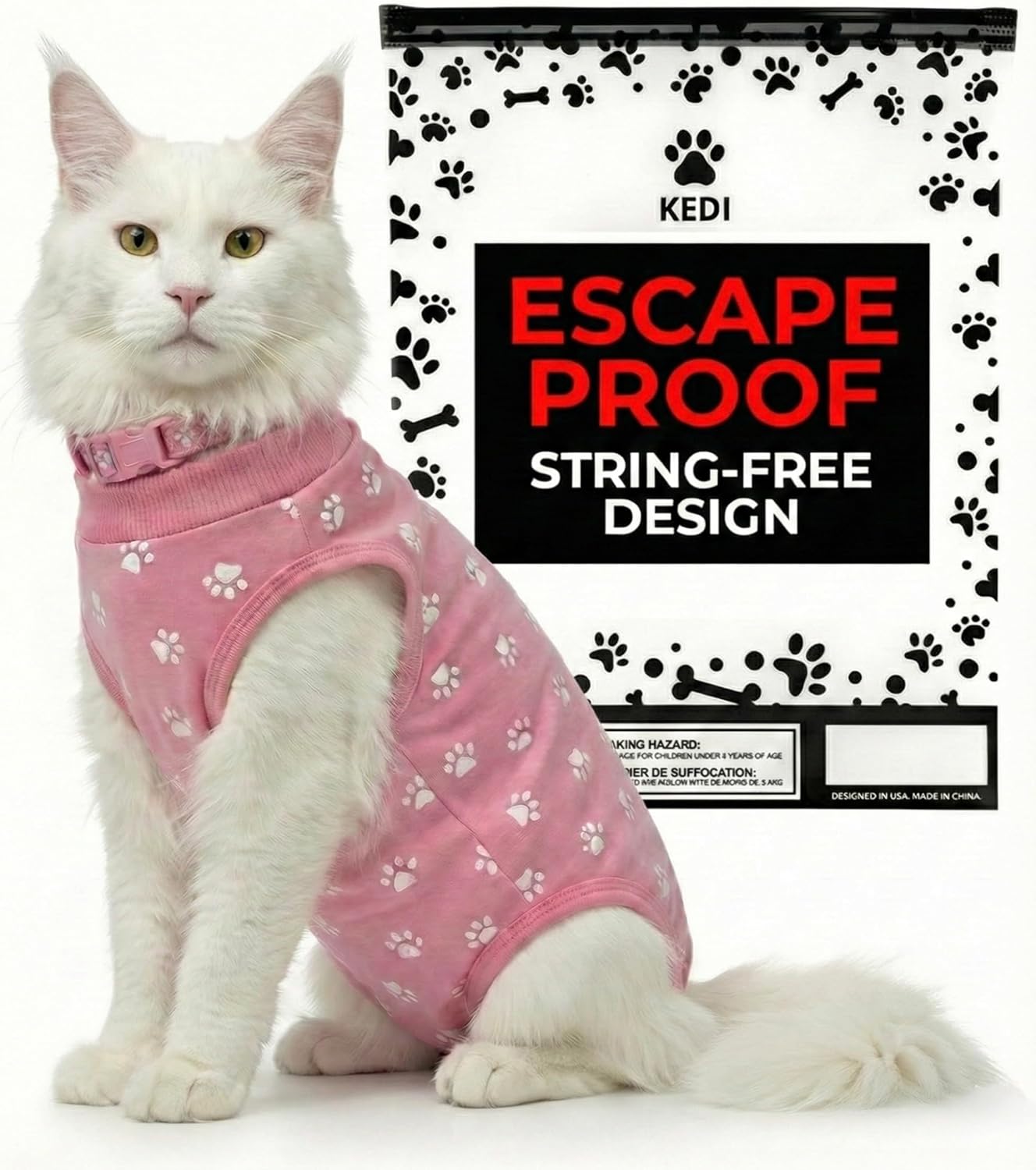 Cat Surgery Recovery Suit Female Cat Onesie for Cats After Surgery Spay Surgical Abdominal Wound Skin Diseases E-Collar Alternative Wear (Pink, Large)