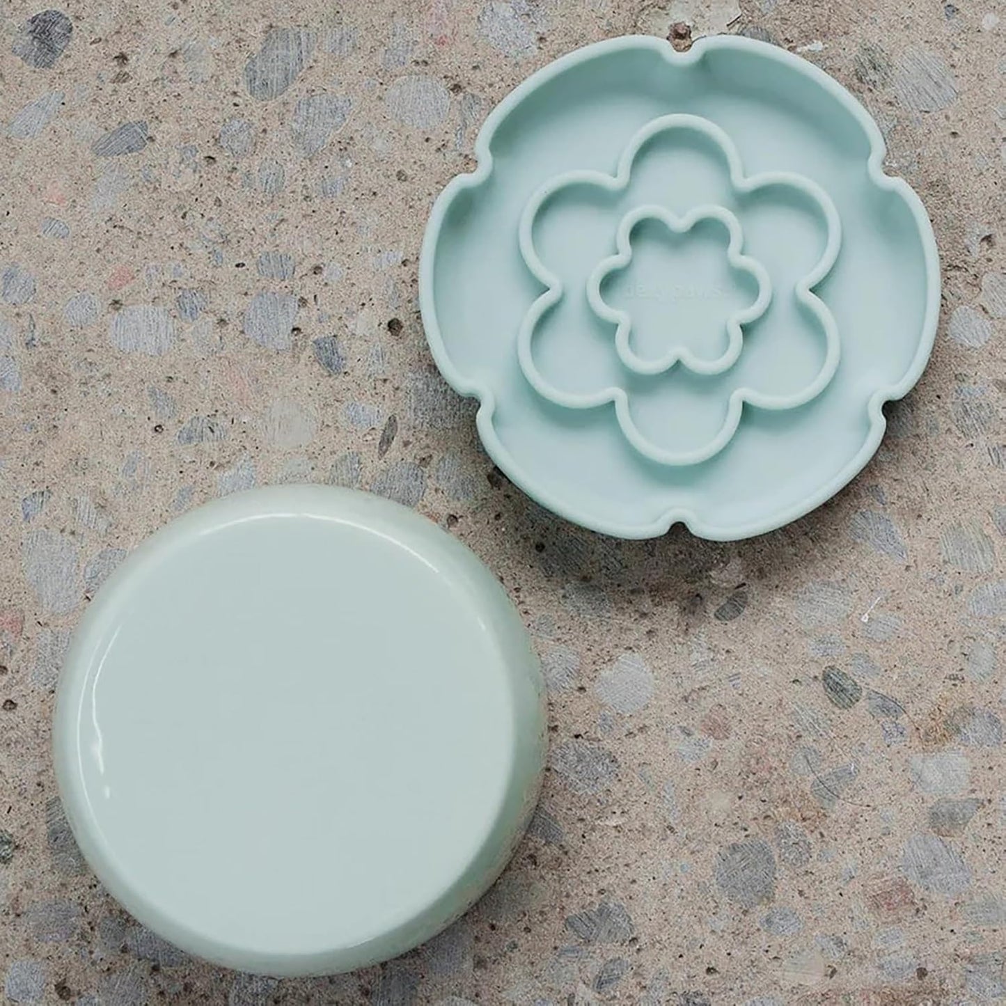 Flower Elevated Slow Feeder - Sage Green - 7.75oz Capacity, Silicone Cat Dish w/Removable Ceramic Stand, Pet Meal Feeding, Water & Food