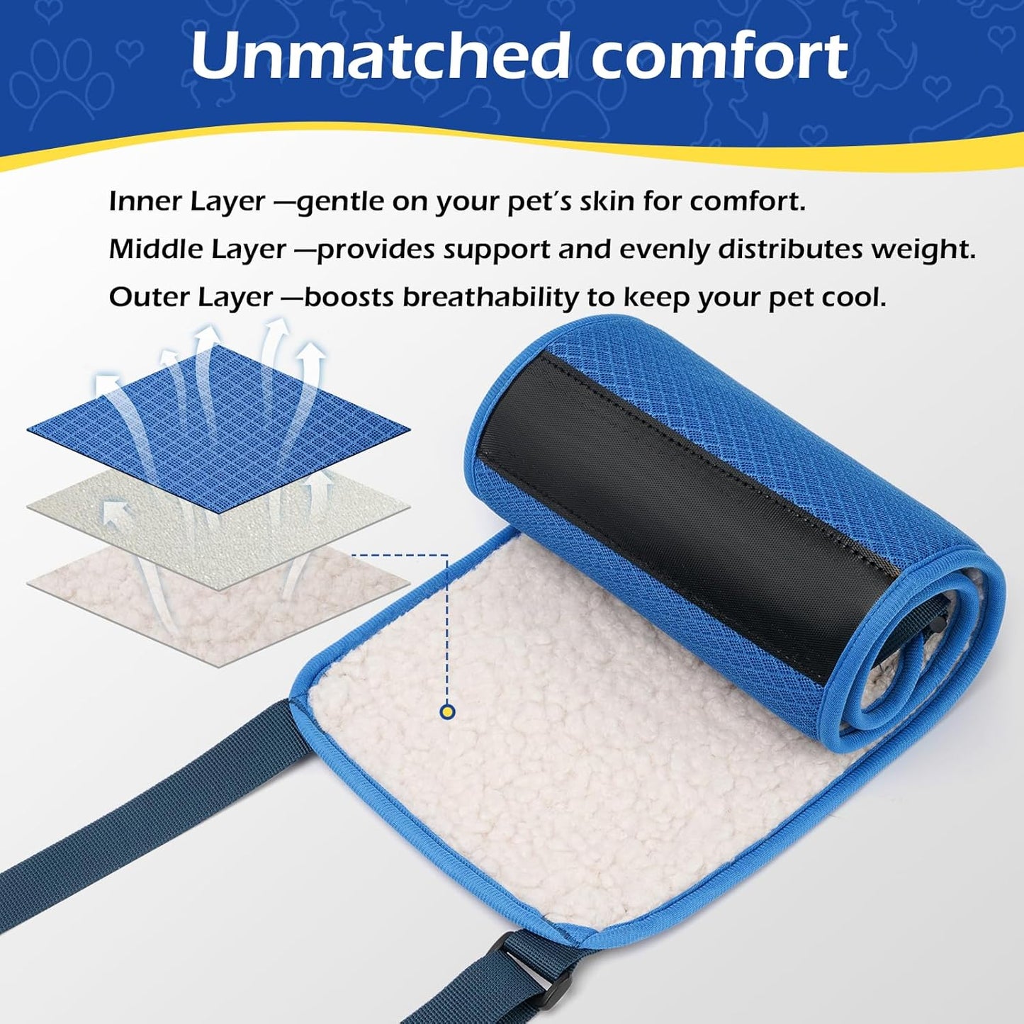 Adjustable Dog Lift Harness with Fixing Strap — Dog Lift Sling for Dogs, Hind Leg Support, Soft Rehab Harness for Weak Rear Legs, Ideal for Senior, Injured, Disabled Dogs and Surgery Recovery (M)