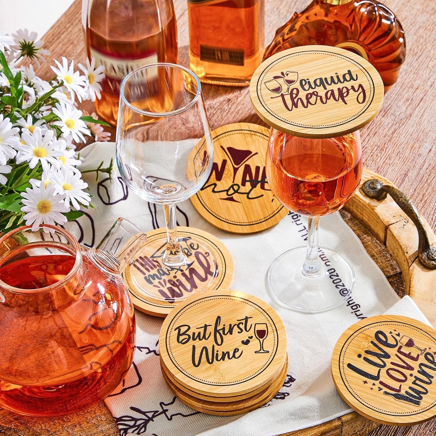Tessco for you 8 Pcs Wine Glass Covers Funny Wood Charcuterie Drinking Glass Covers to Keep Bugs out Bamboo Water Toppers Keeps Debris out for Outdoor Party Wine Housewarming Gifts (Fresh)