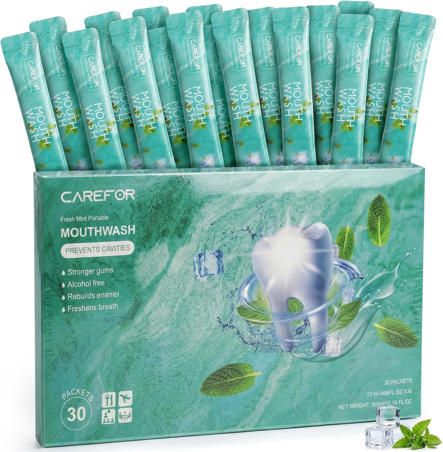 Mouthwash Travel Size Portable Packets to Go, Alcohol & Fluoride Free Fresh Mint MouthwashStrips for Superior Oral Hygiene,30 Individual Disposable Mouthwash Packs(Pack of 30)