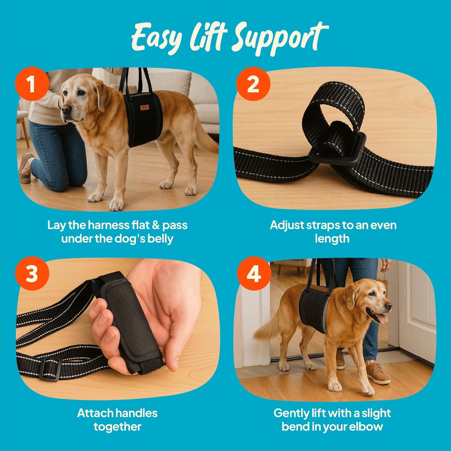 Dog Lifting Harness - Mobility Sling for Weak Back Legs - Rear Support with Soft Fleece Pad, Adjustable Straps & Padded Handle for Recovery & Senior Dogs - Machine Washable (Size S)