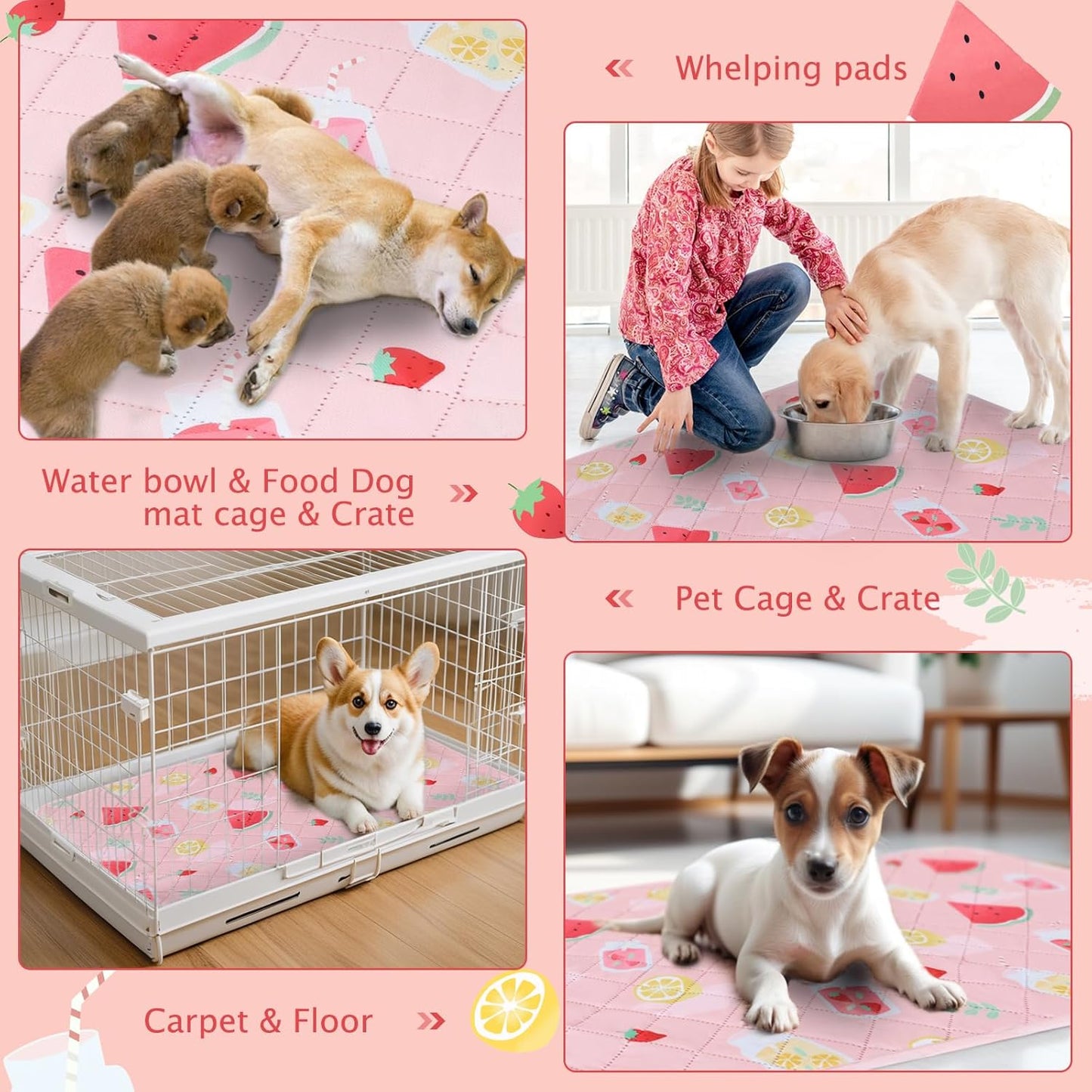BVAGSS Washable Pee Pad for Dogs, Reusable Leakproof Puppy Wee Wee, Non-Slip Waterproof Pet Training, Super Absorbent Whelping XH081 (Watermelon, 48X48 Inch, Pack of 1)