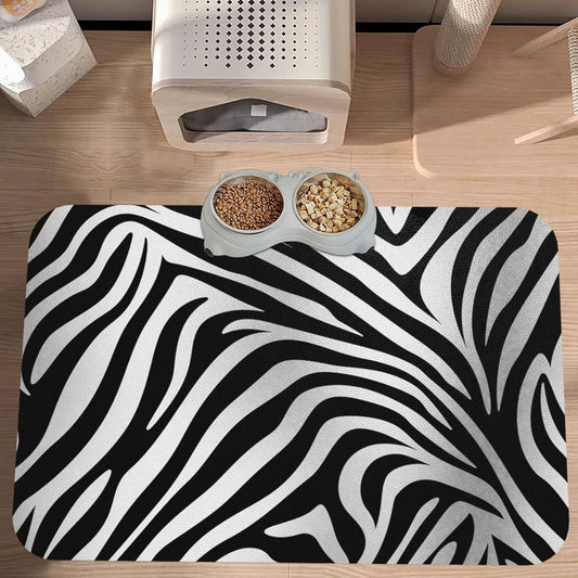 Pet Feeding Mat Leather Dog Food Mat Waterproof Pet Tablecloth Zebra Print Pet Placemat for Dogs Absorbent Dog Bowl Mat Anti-Slip Dogs Mats for Food and Water